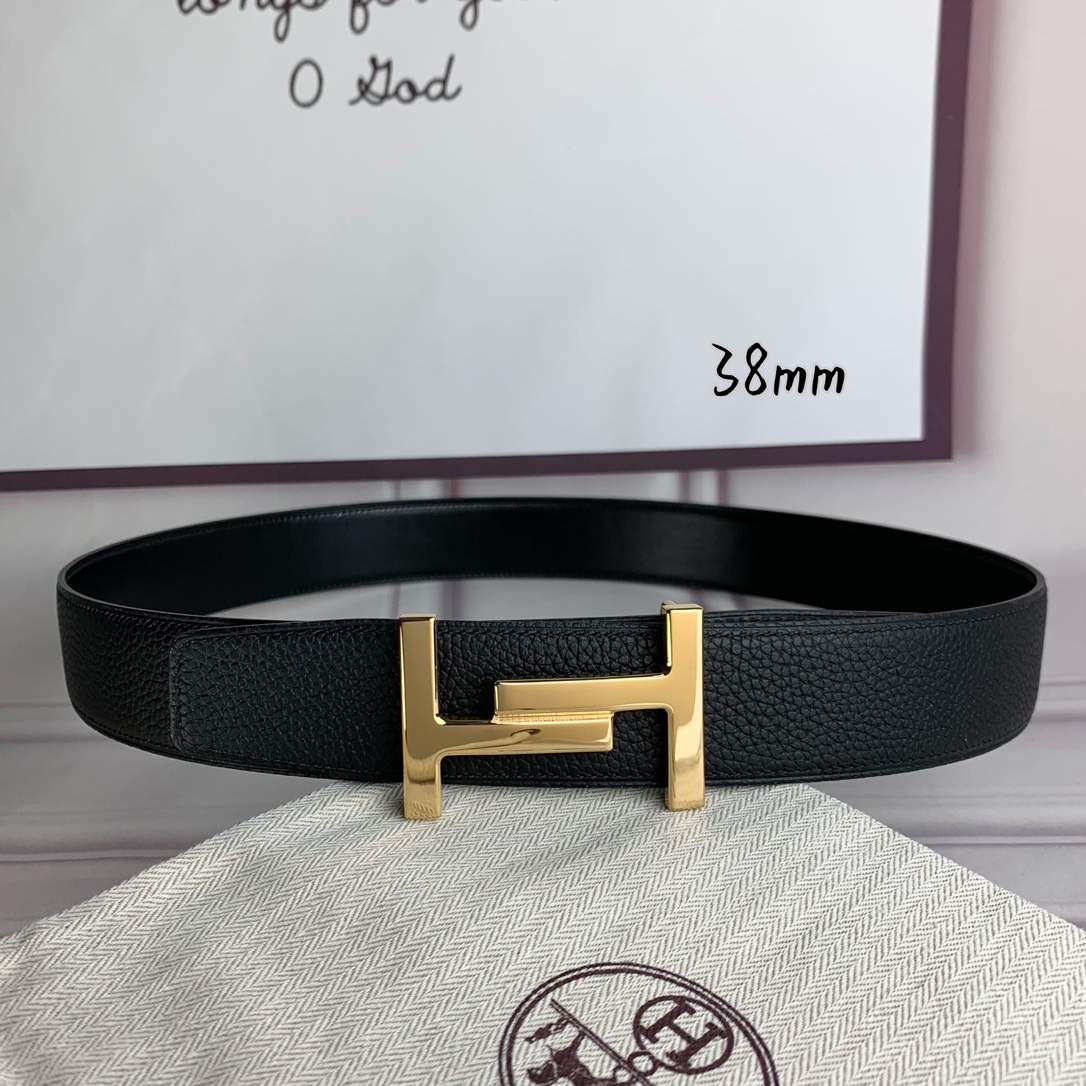 Hermès Basic Belt Top Grain Leather Black 38mm-s-m