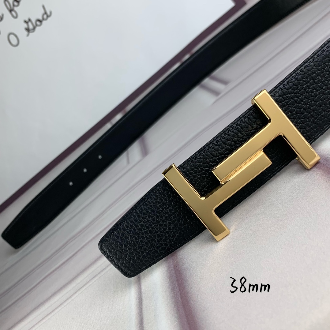 Hermès Basic Belt Top Grain Leather Black 38mm-s-m