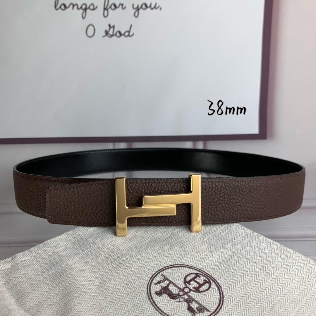 Hermès Basic Belt Top Grain Leather Black 38mm-s-m
