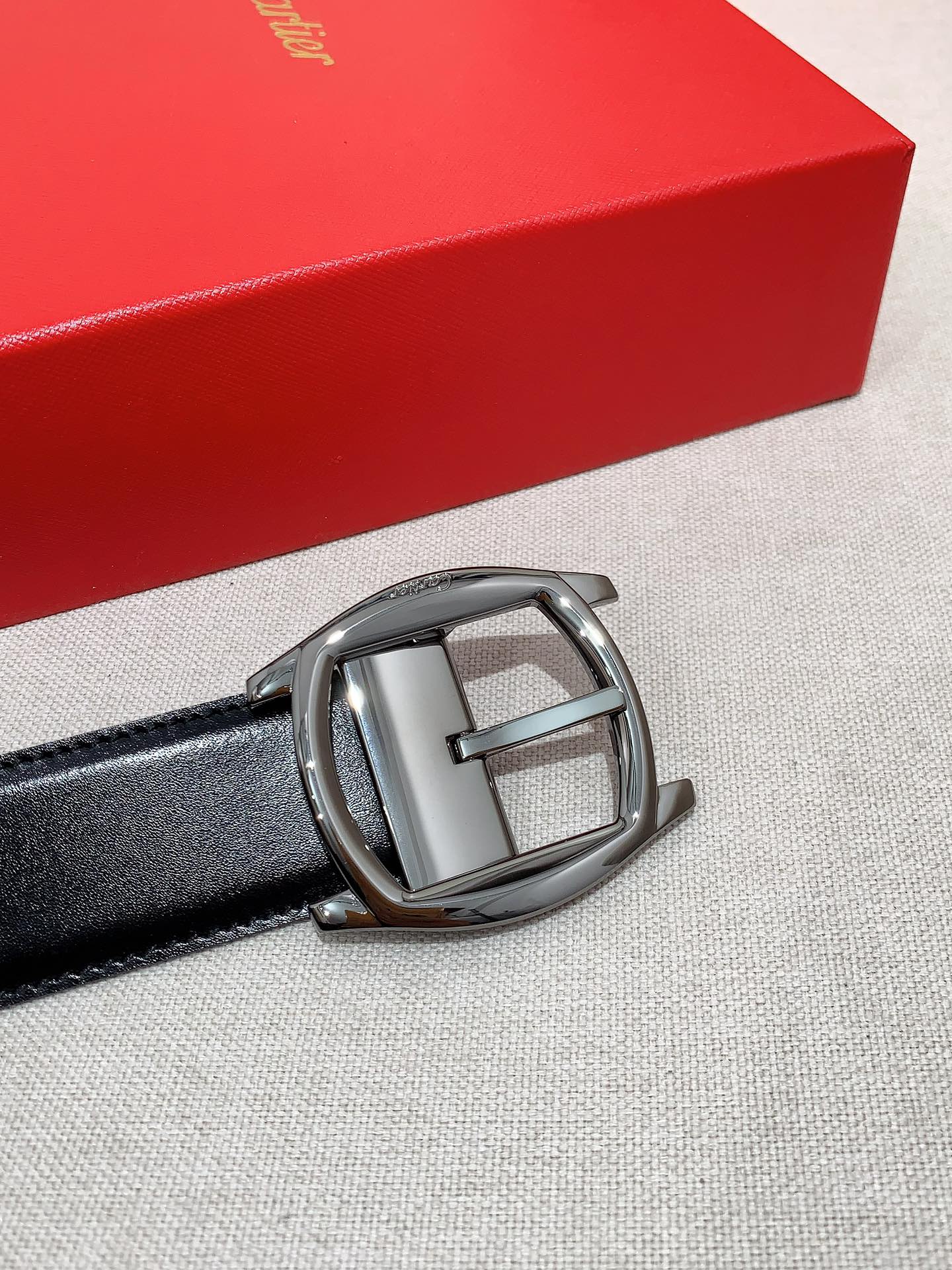 Cartier Leather Belt Cow Leather Black Adjustable