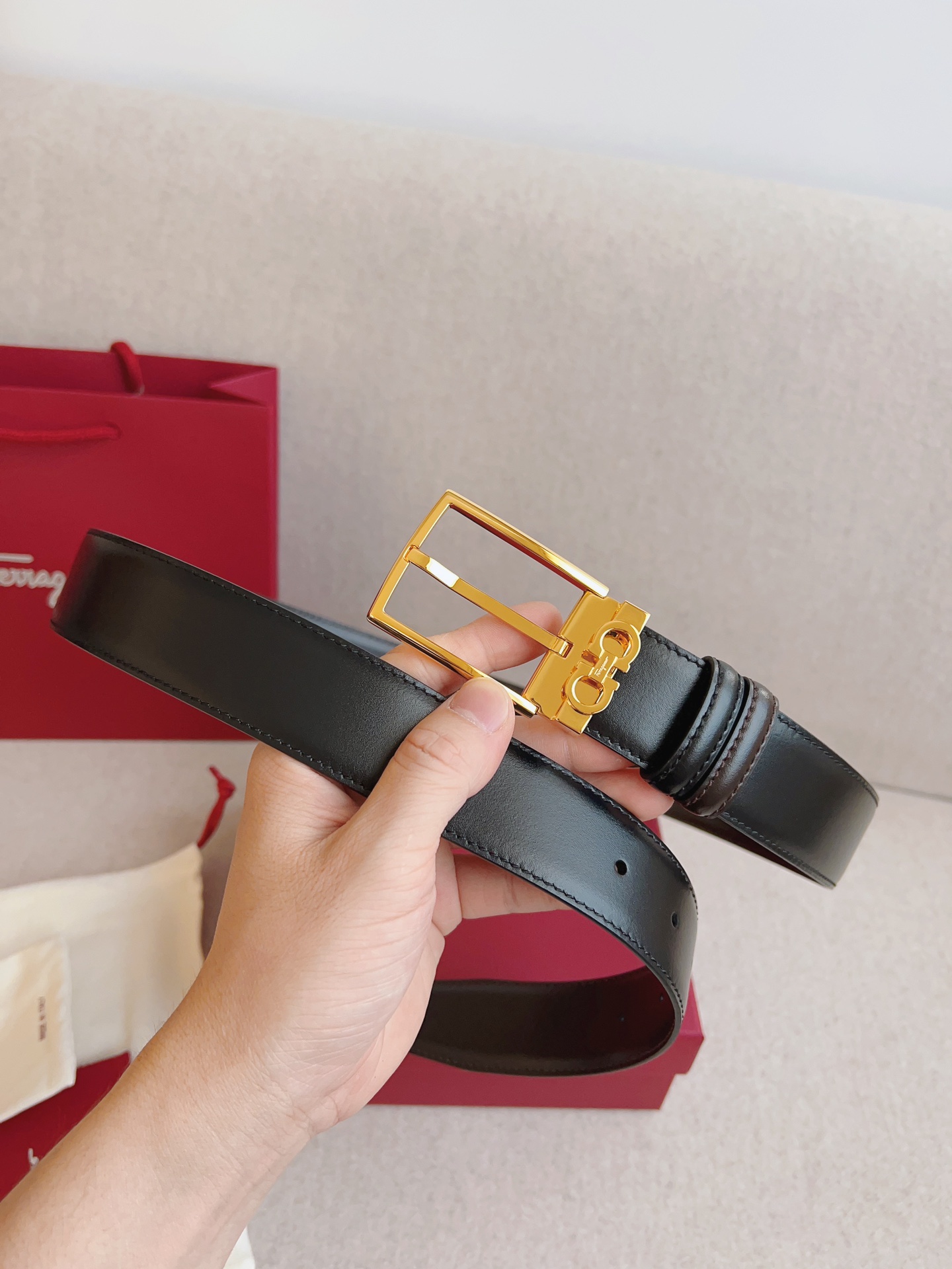 Salvatore Ferragamo Leather Belt Adjustable 35mm-m