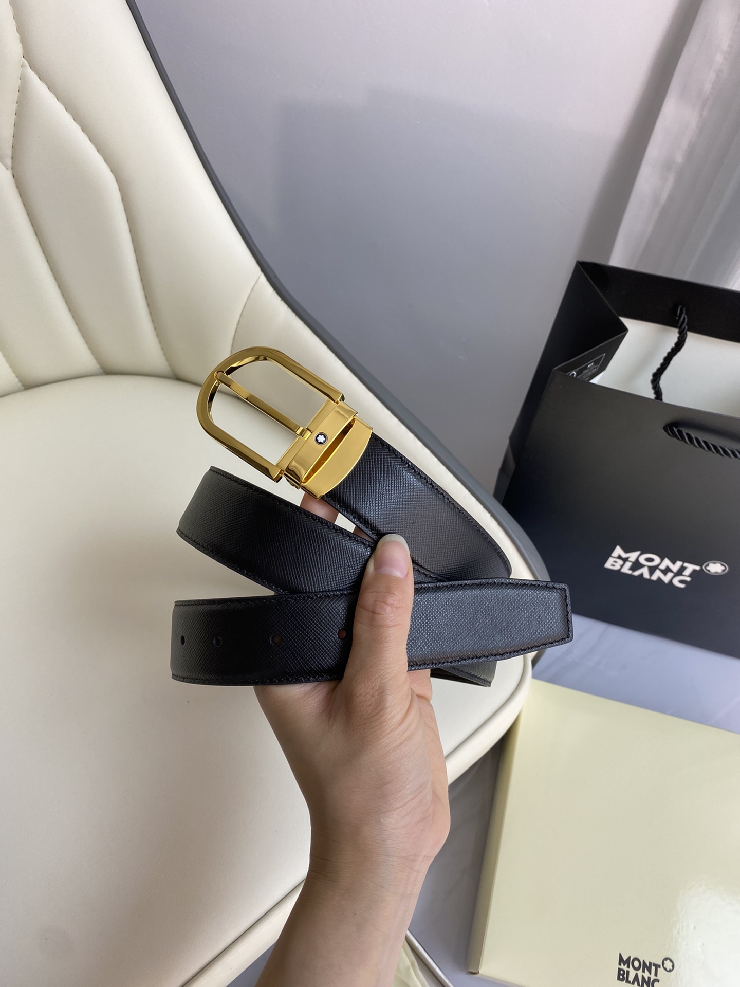 Montblanc Male Leather Belt Top Grain Leather M-l