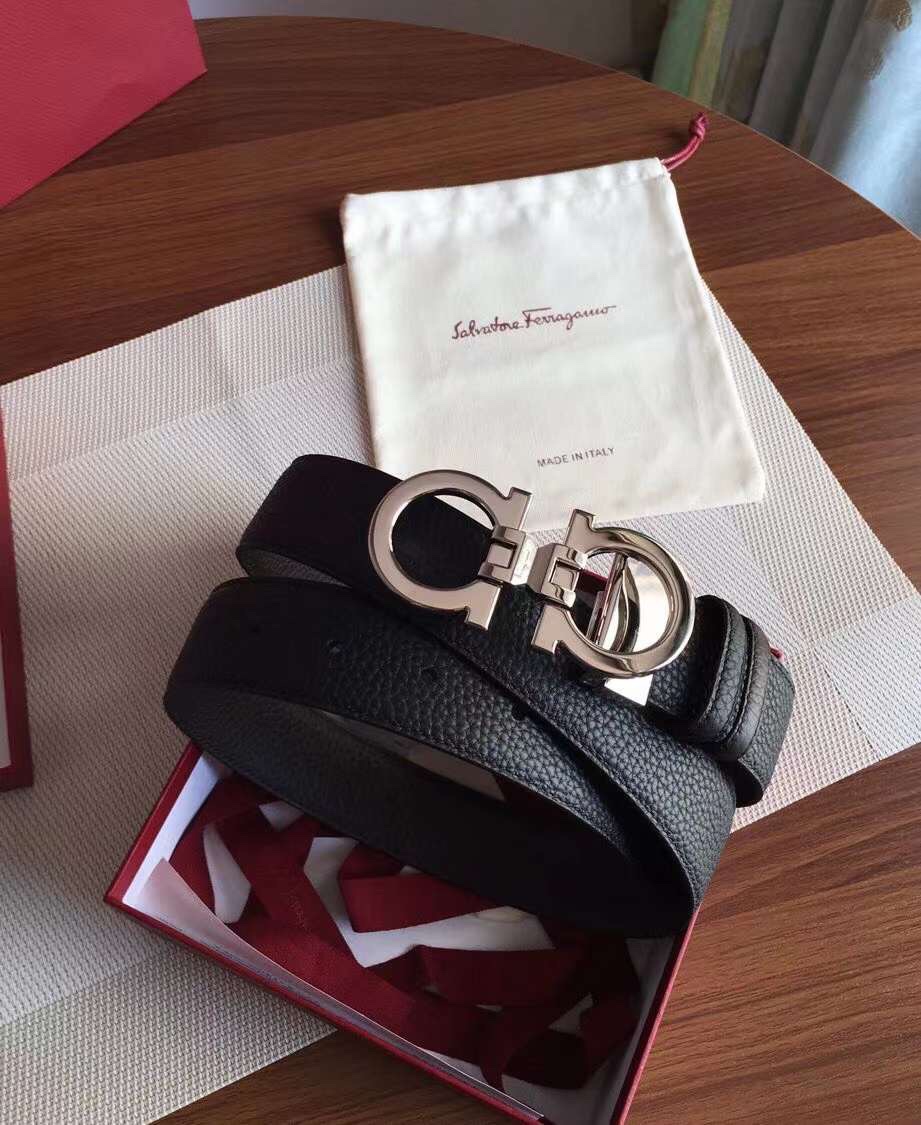 Salvatore Ferragamo Male Leather Belt Top Grain Leather Blue S-m-l