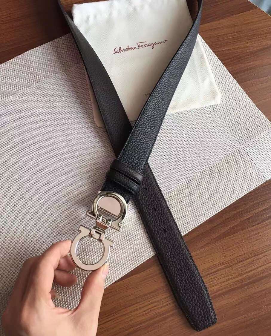 Salvatore Ferragamo Male Leather Belt Top Grain Leather Blue S-m-l