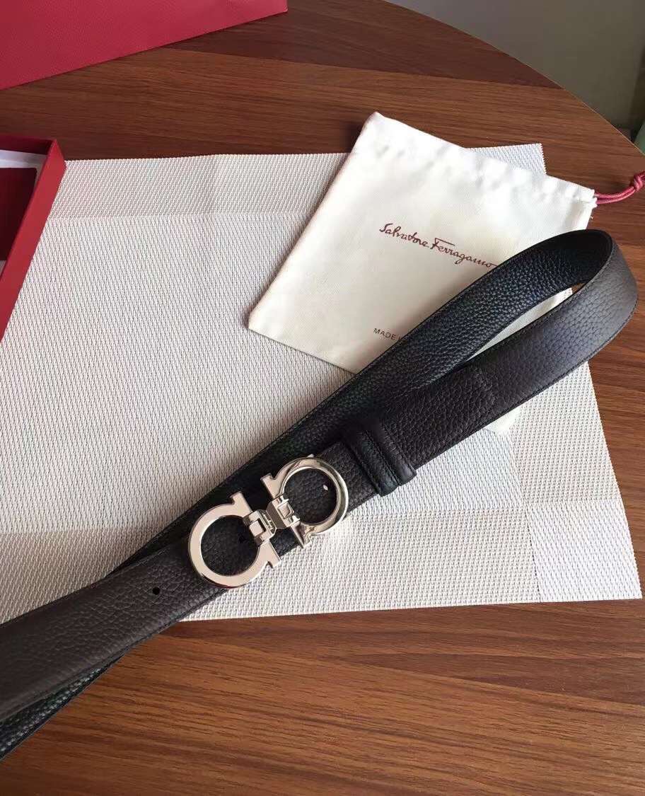 Salvatore Ferragamo Male Leather Belt Top Grain Leather Blue S-m-l