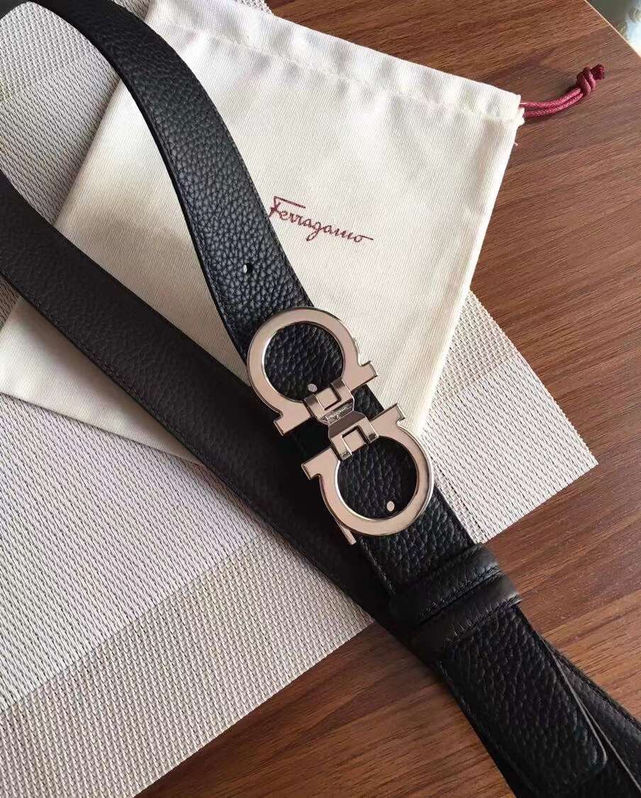 Salvatore Ferragamo Male Leather Belt Top Grain Leather Blue S-m-l