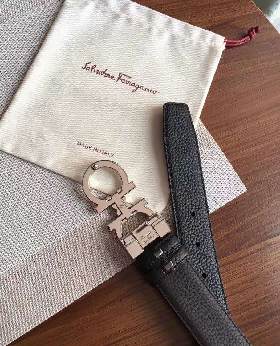 Salvatore Ferragamo Male Leather Belt Top Grain Leather Blue S-m-l