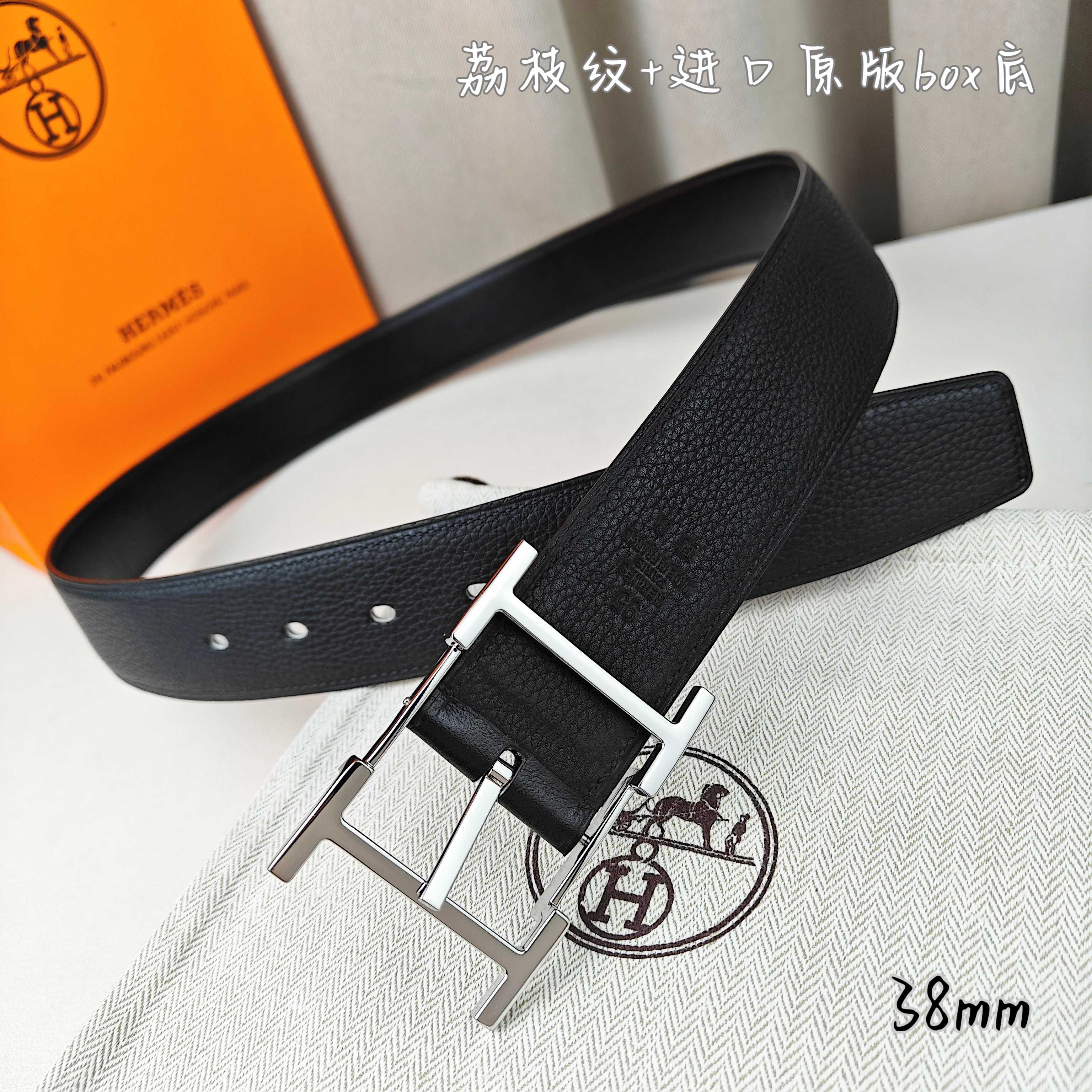 Hermès Basic Belt Top Grain Leather Black 38mm-s-m