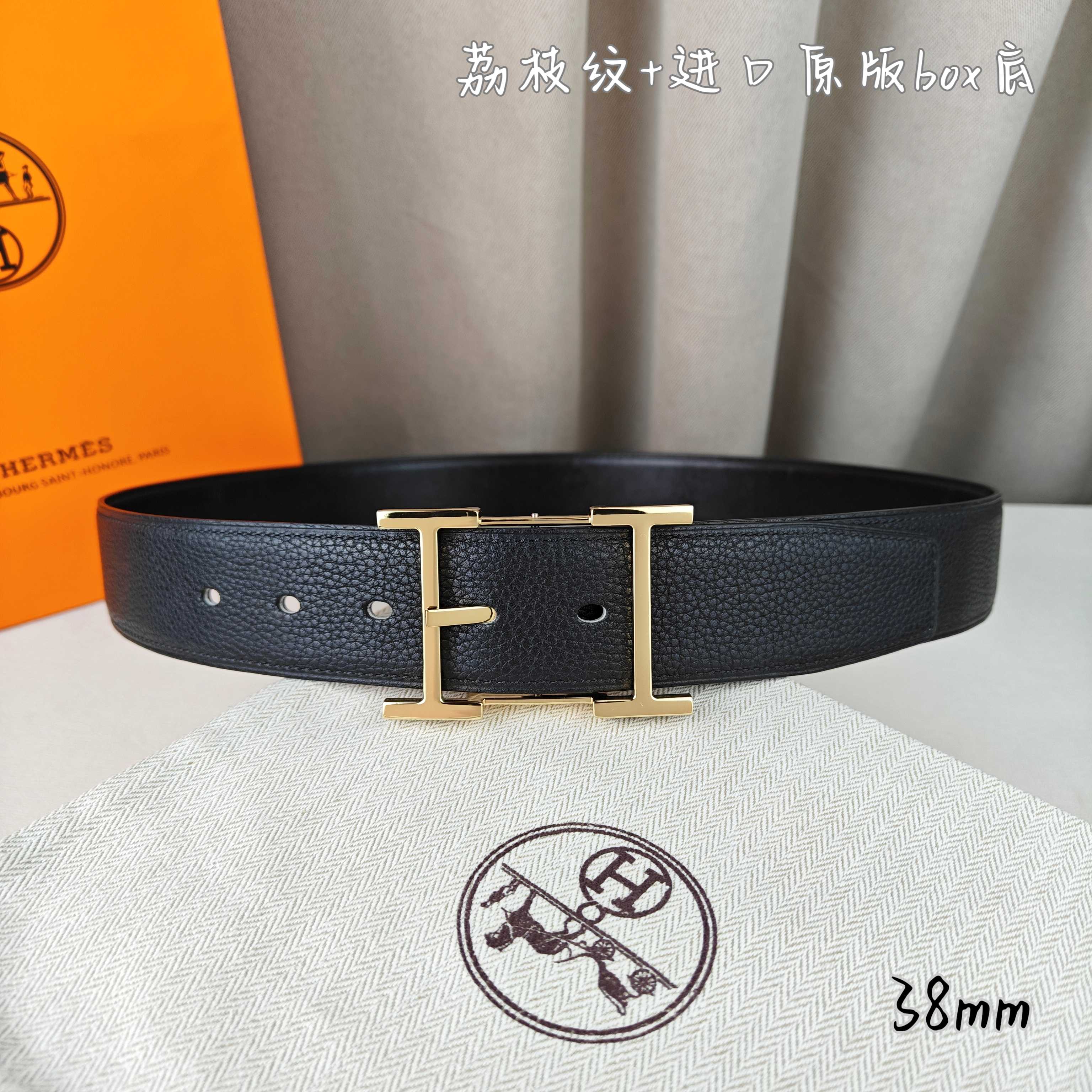 Hermès Basic Belt Top Grain Leather Black 38mm-s-m