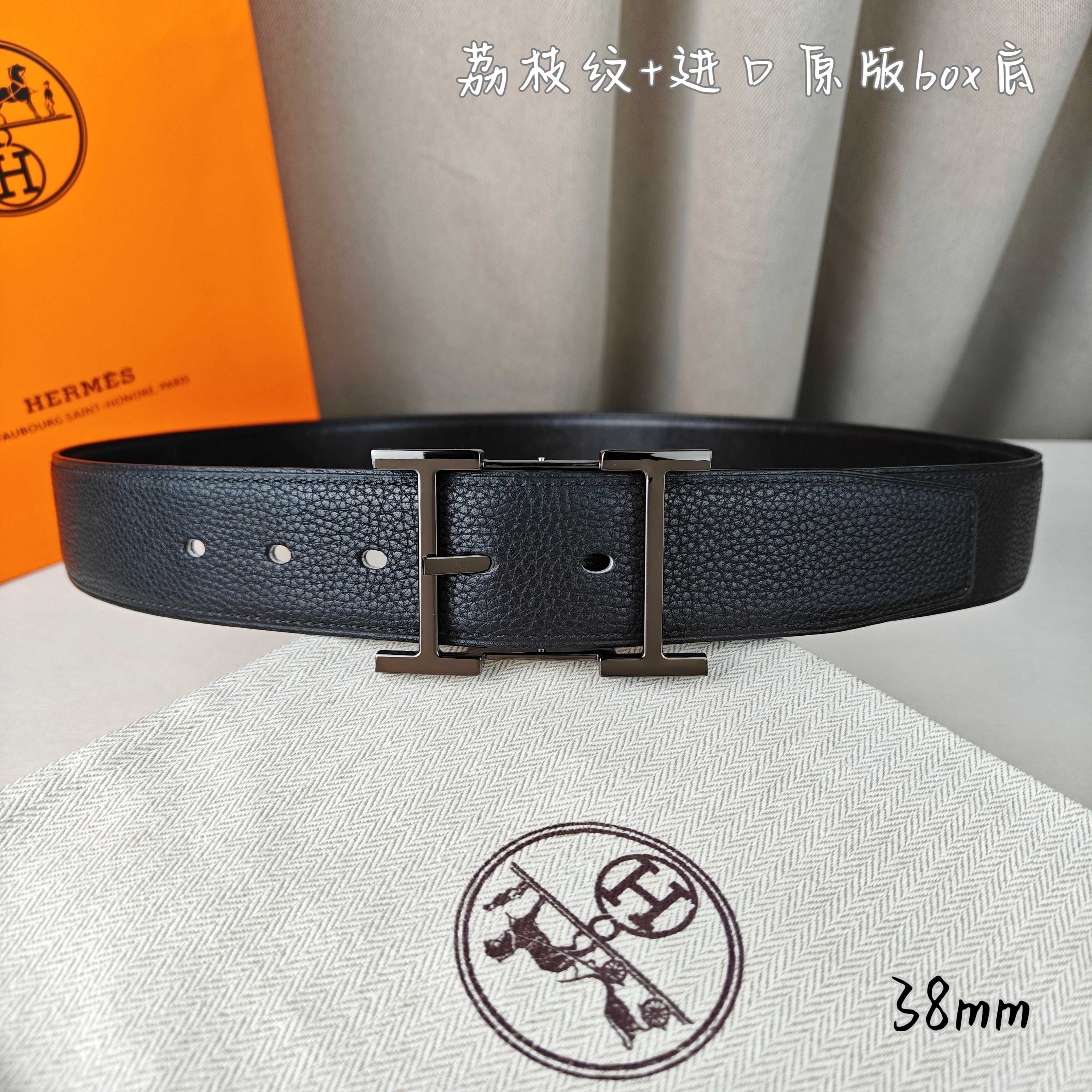 Hermès Basic Belt Top Grain Leather Black 38mm-s-m