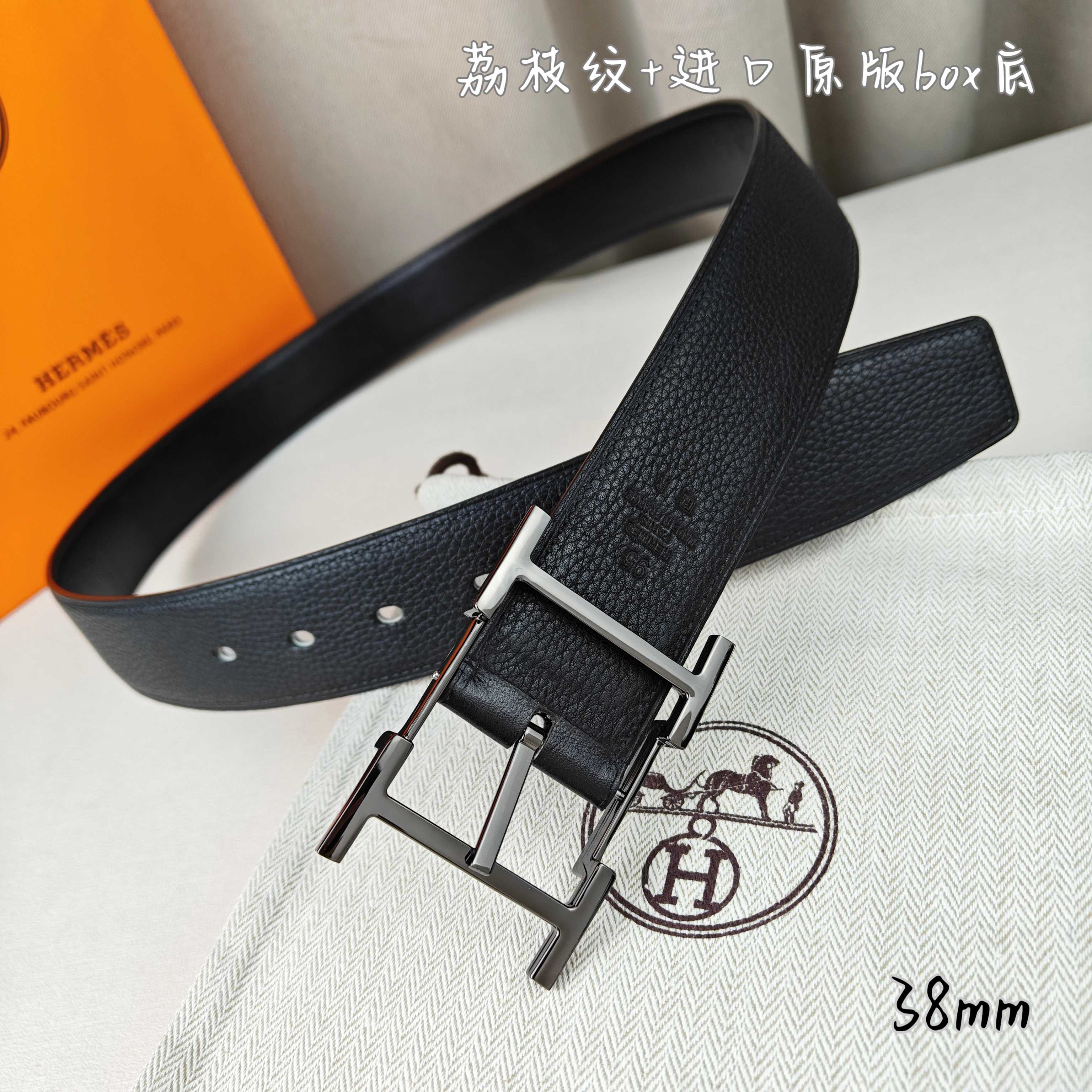Hermès Basic Belt Top Grain Leather Black 38mm-s-m