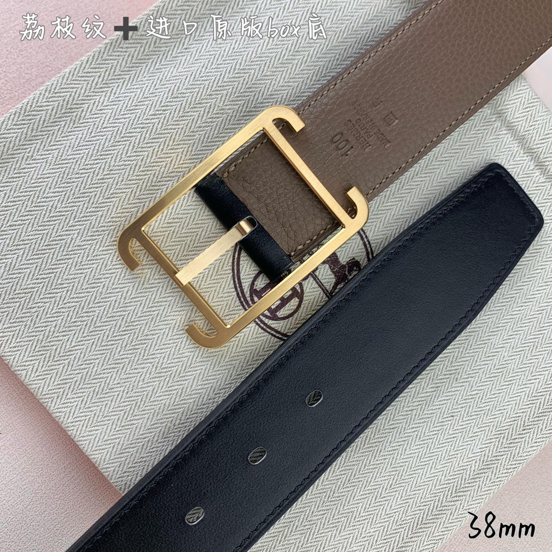 Hermès Basic Belt Top Grain Leather Black 38mm-s-m