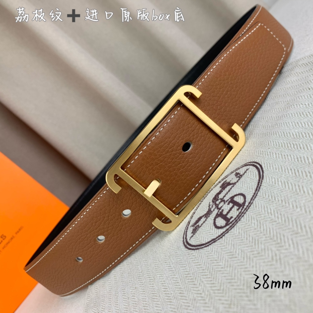 Hermès Basic Belt Top Grain Leather Black 38mm-s-m