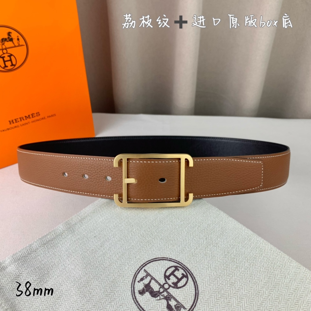Hermès Basic Belt Top Grain Leather Black 38mm-s-m