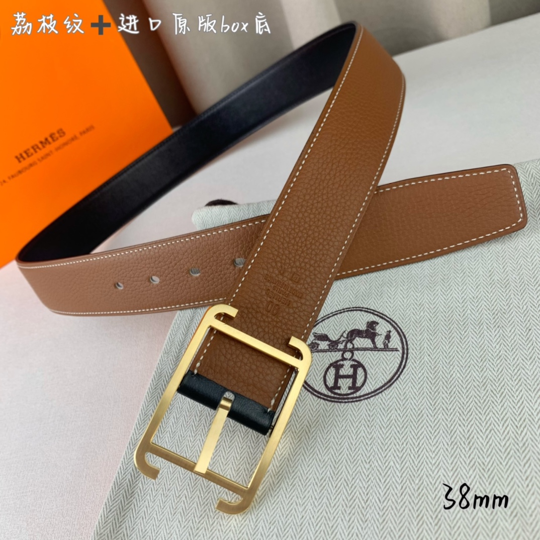 Hermès Basic Belt Top Grain Leather Black 38mm-s-m