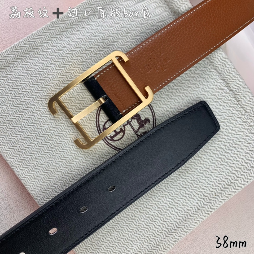 Hermès Basic Belt Top Grain Leather Black 38mm-s-m