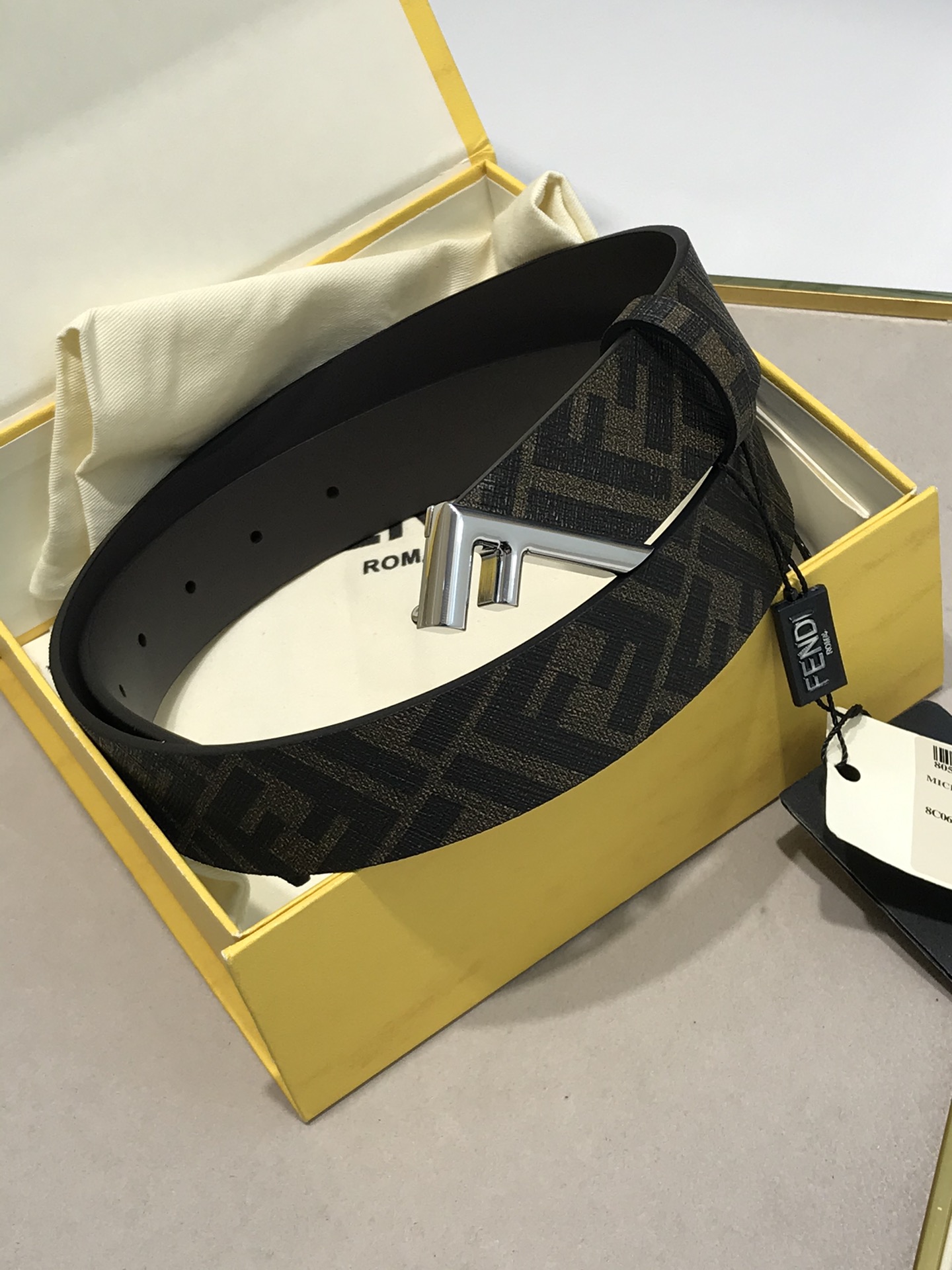 Fendi Leather Belt Cow Leather Black 35mm