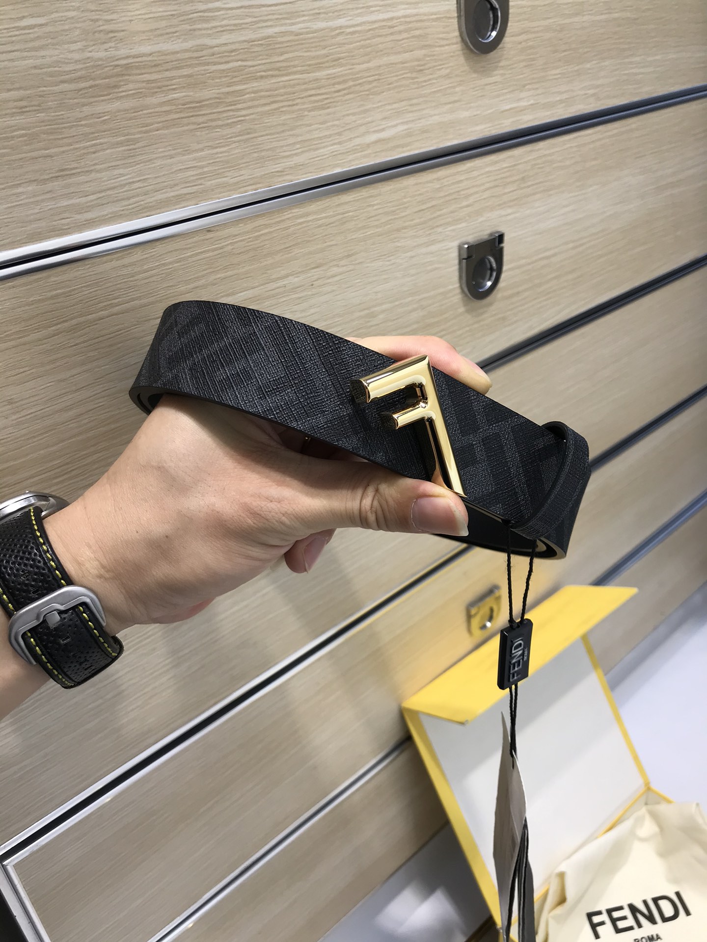 Fendi Leather Belt Cow Leather Black 35mm