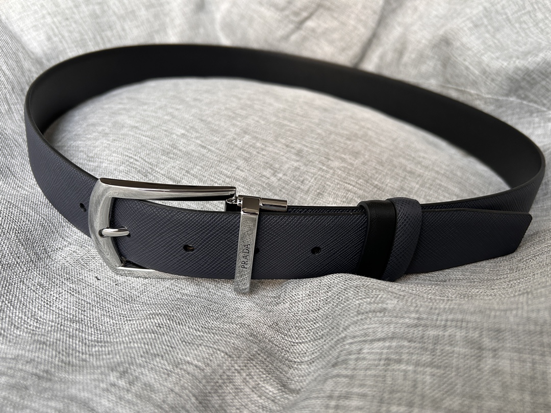 Prada Male Pin Buckle Belt Cow Leather Black S-m