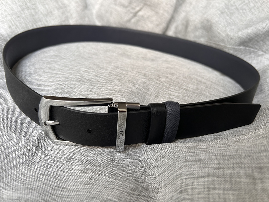 Prada Male Pin Buckle Belt Cow Leather Black S-m