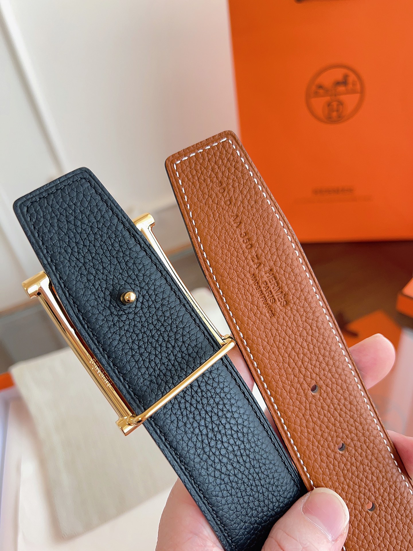 Hermès Basic Belt Cow Leather Black 125cm-m