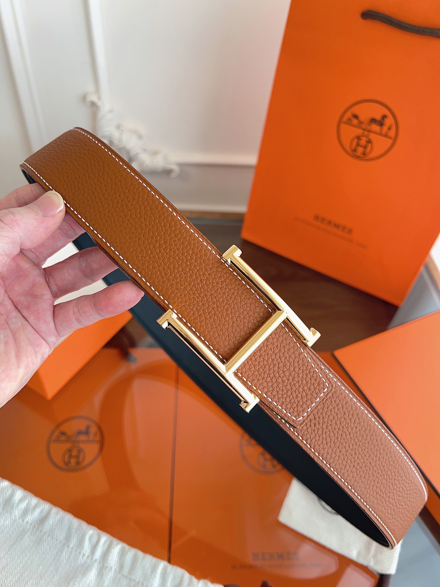 Hermès Basic Belt Cow Leather Black 125cm-m