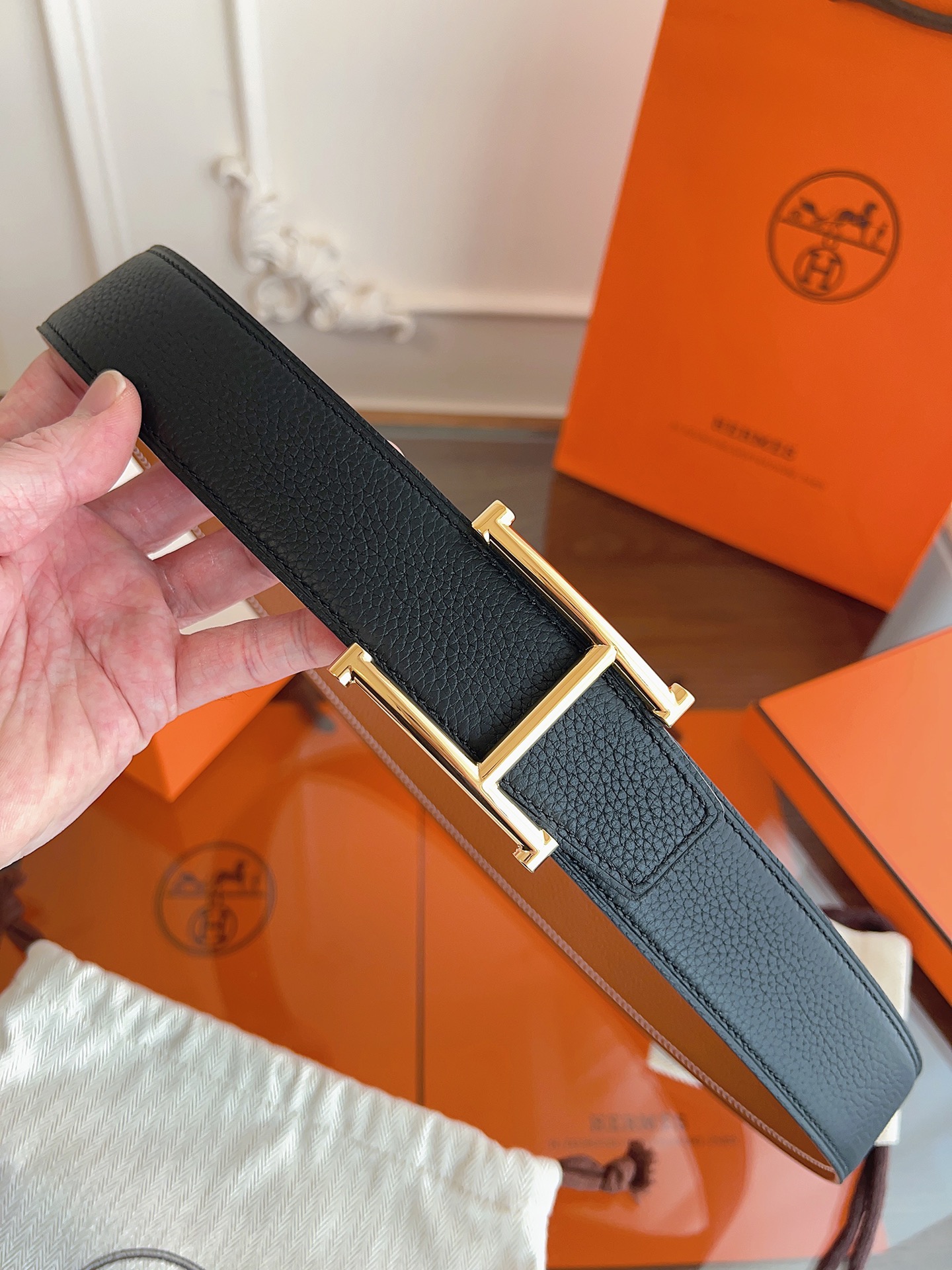 Hermès Basic Belt Cow Leather Black 125cm-m