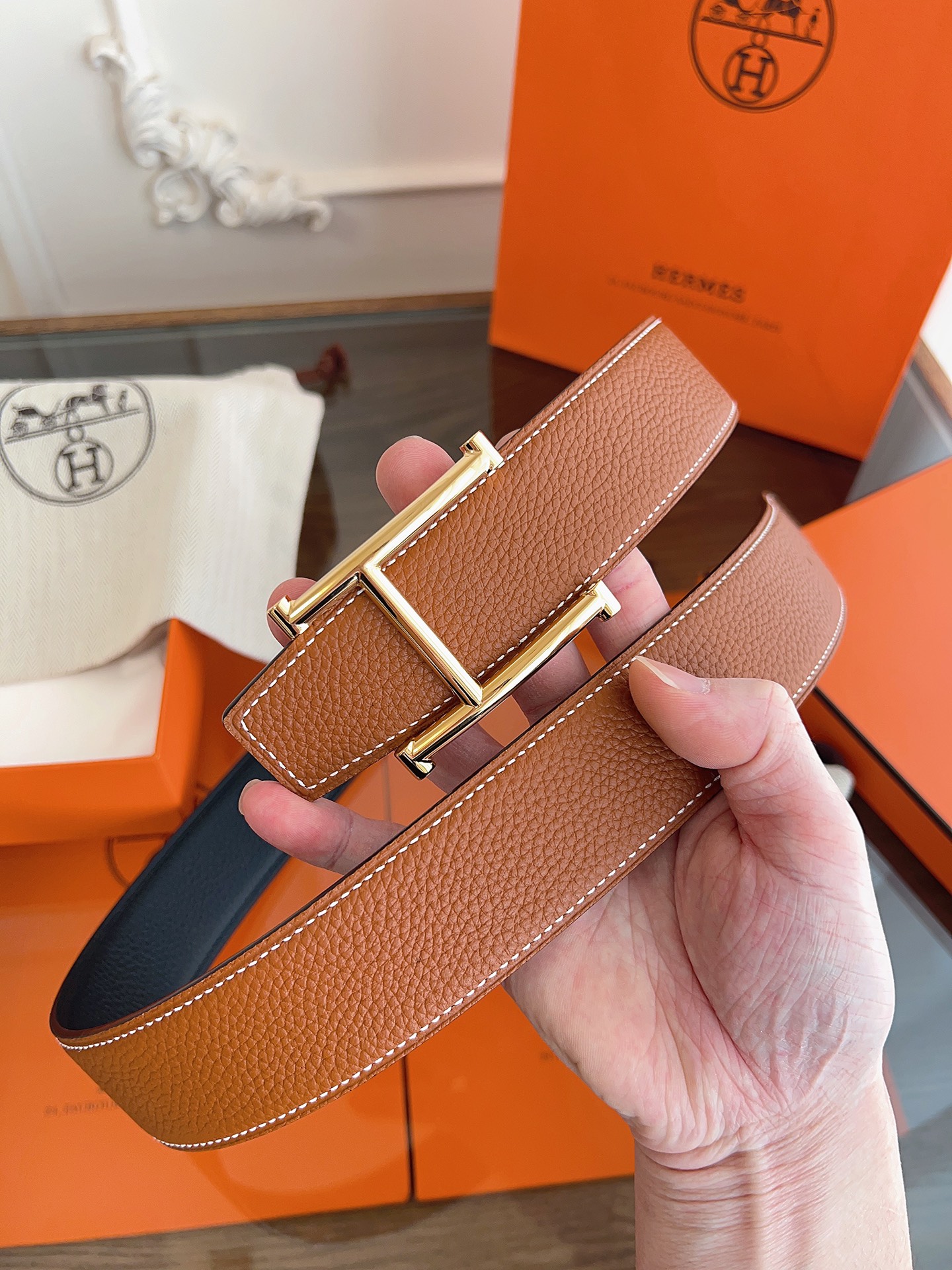 Hermès Basic Belt Cow Leather Black 125cm-m