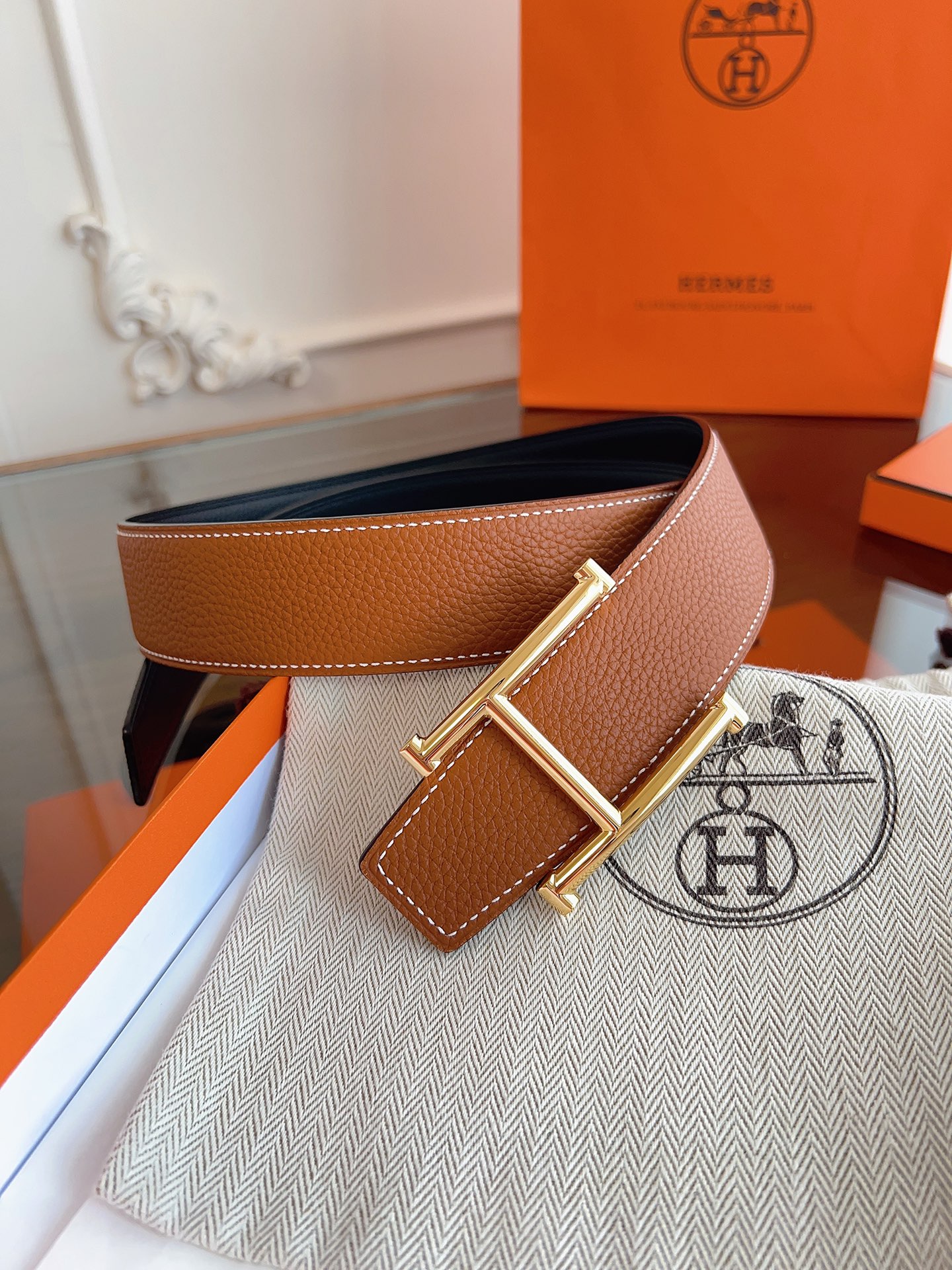 Hermès Basic Belt Cow Leather Black 125cm-m
