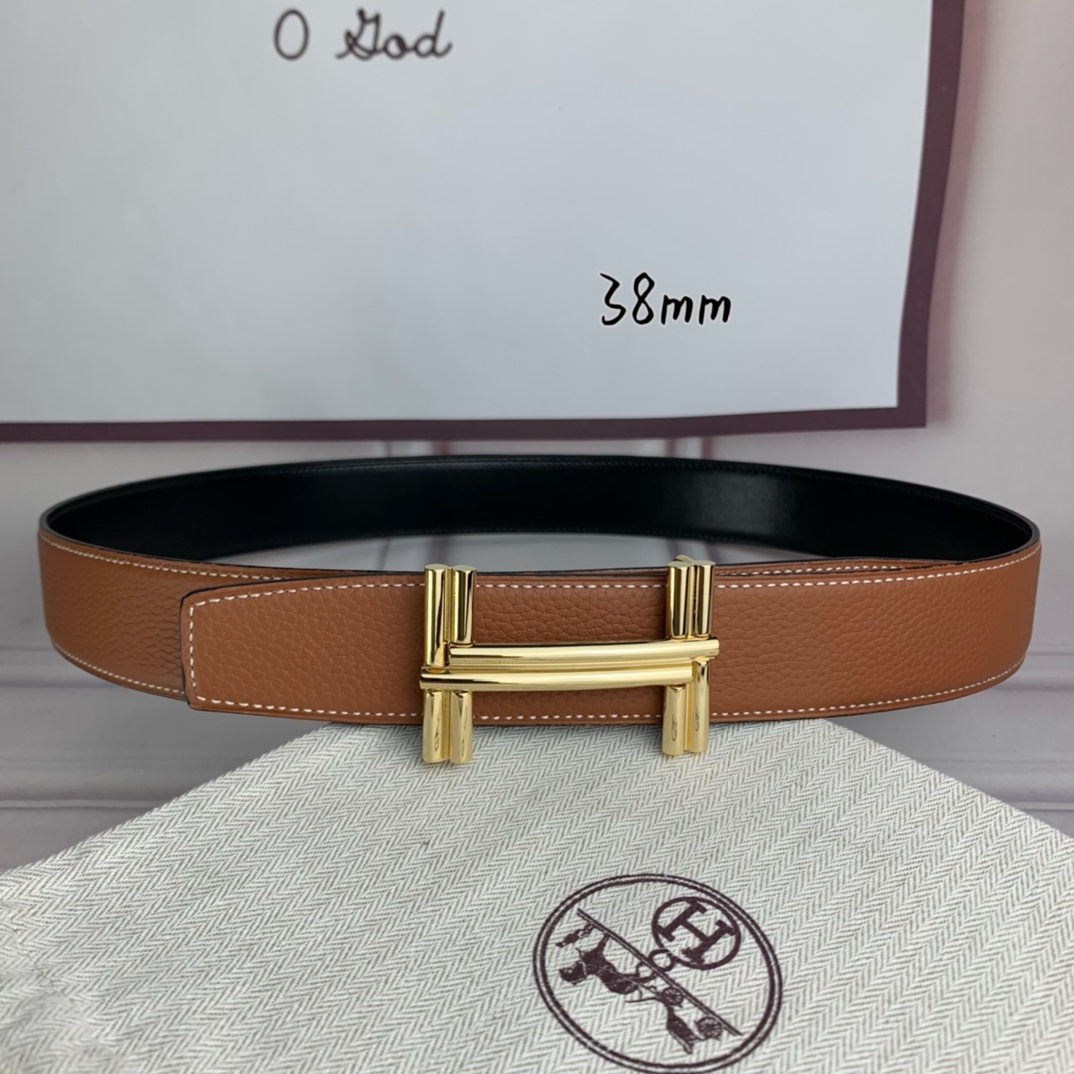 Hermès Male Leather Belt Top Grain Leather Black 38mm-s-m
