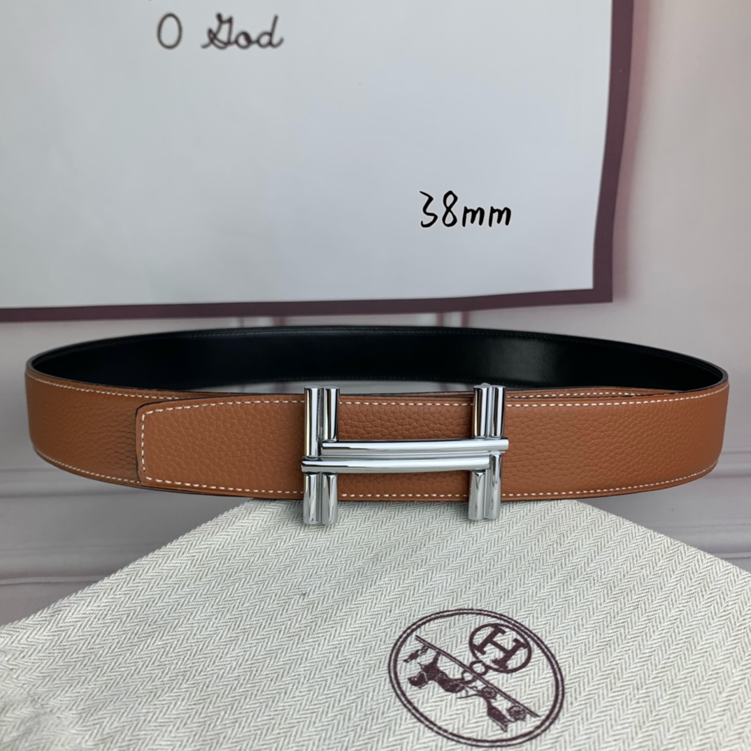Hermès Male Leather Belt Top Grain Leather Black 38mm-s-m