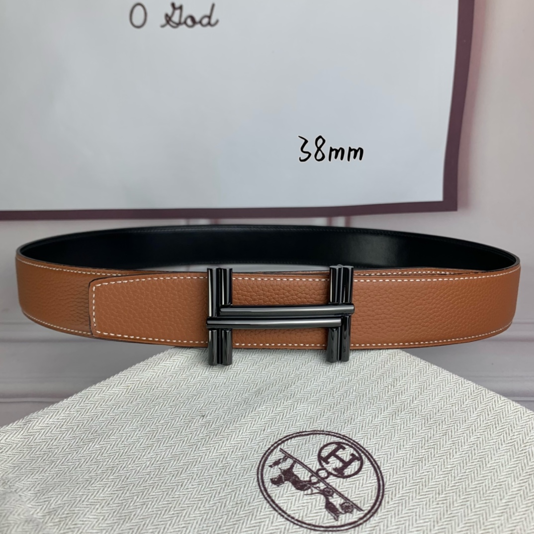 Hermès Male Leather Belt Top Grain Leather Black 38mm-s-m