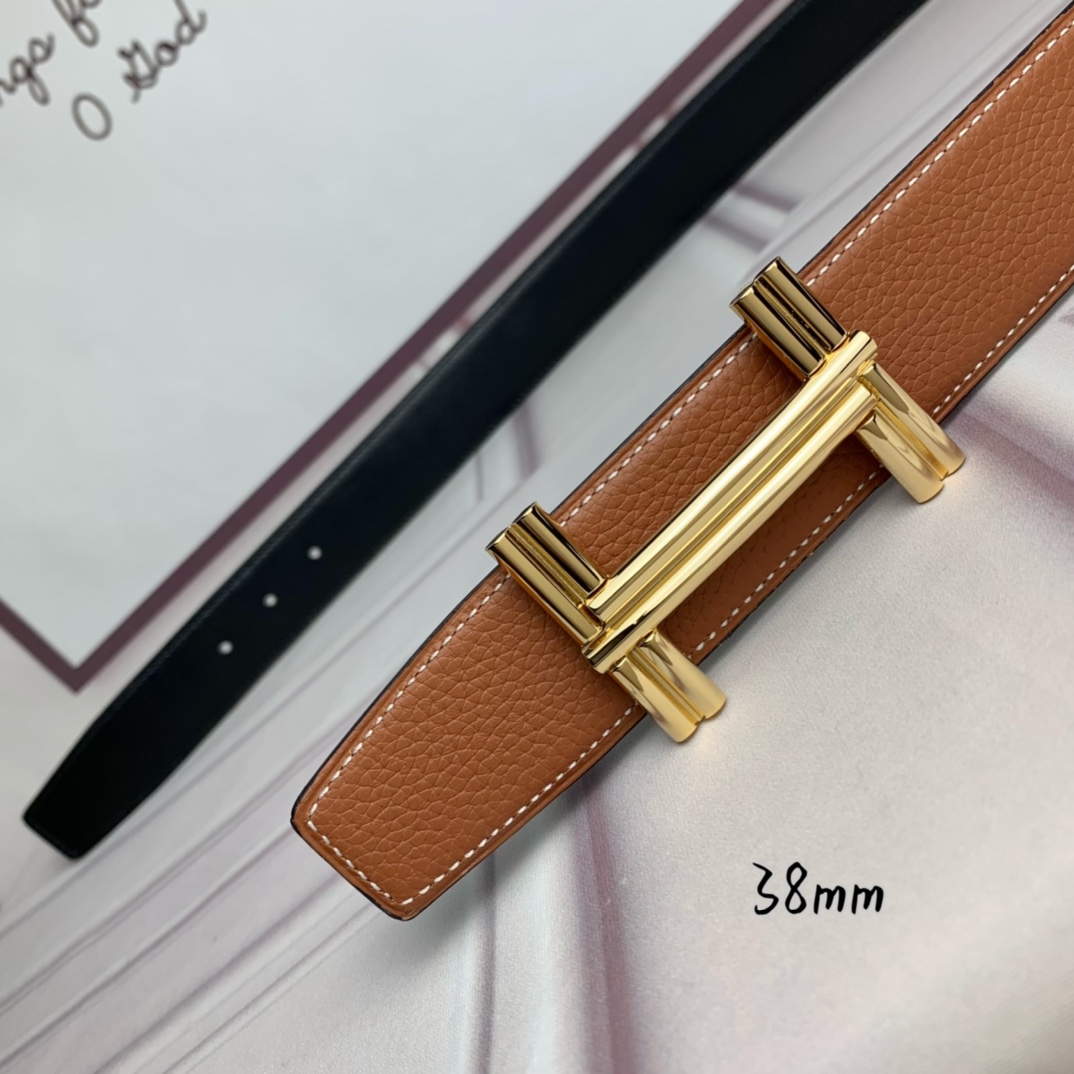 Hermès Male Leather Belt Top Grain Leather Black 38mm-s-m