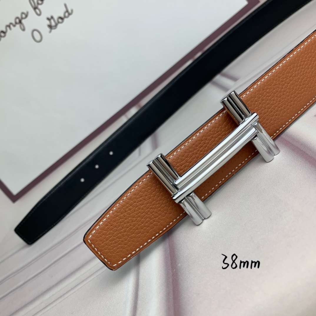 Hermès Male Leather Belt Top Grain Leather Black 38mm-s-m