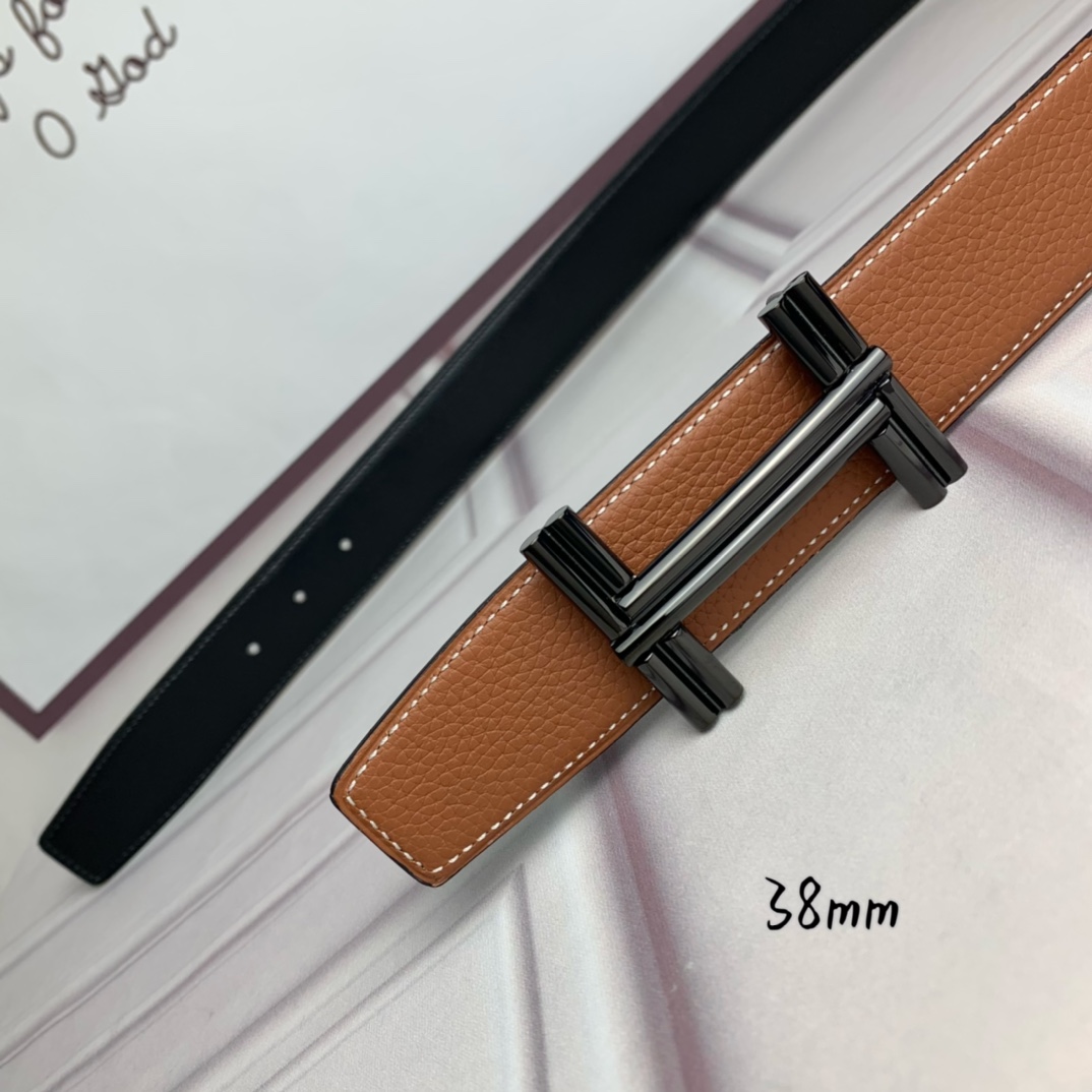 Hermès Male Leather Belt Top Grain Leather Black 38mm-s-m