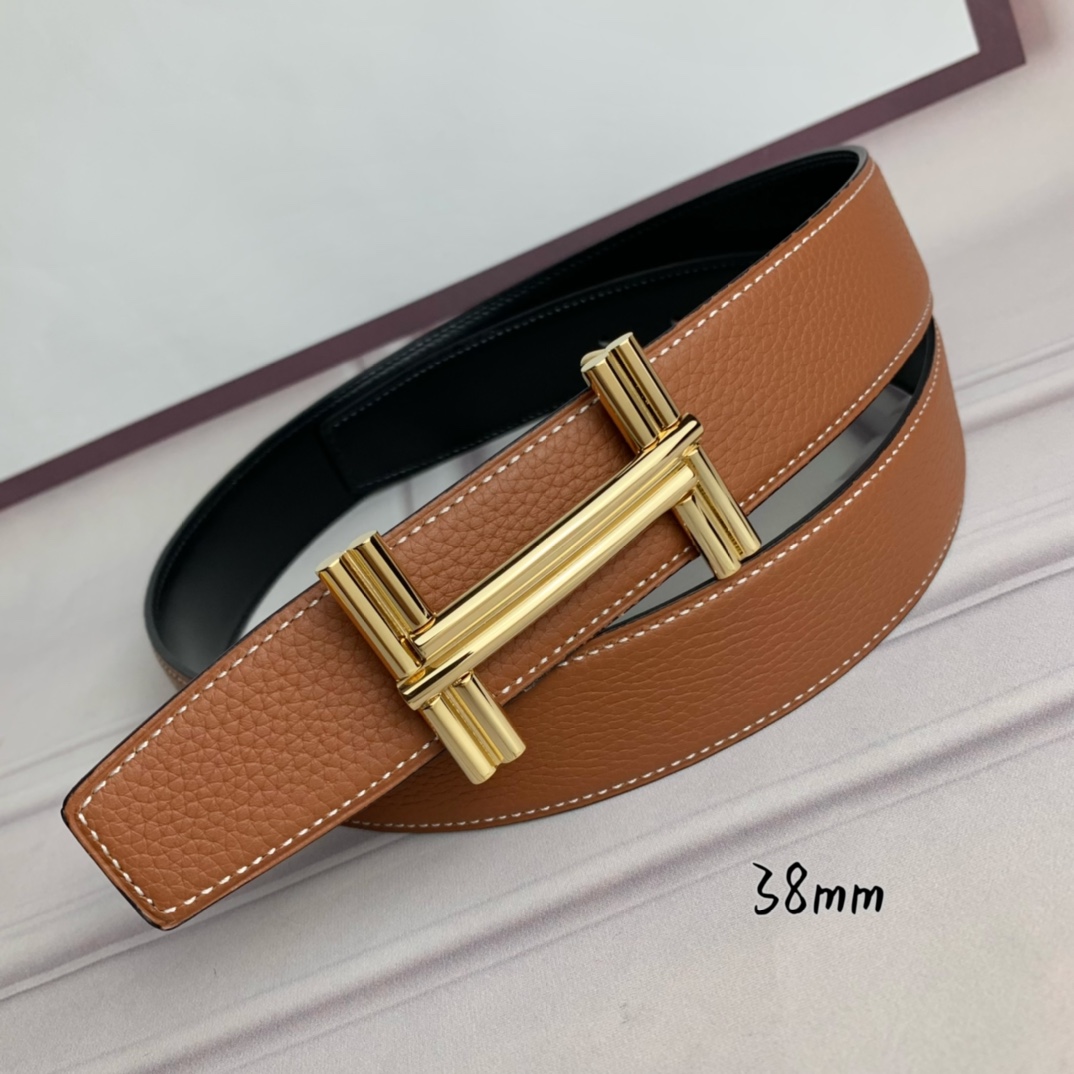 Hermès Male Leather Belt Top Grain Leather Black 38mm-s-m