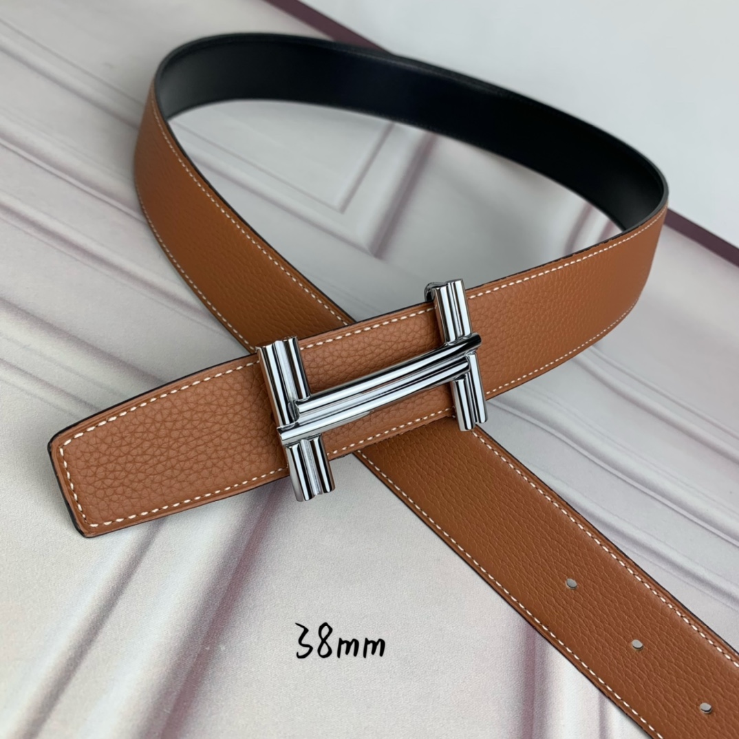 Hermès Male Leather Belt Top Grain Leather Black 38mm-s-m