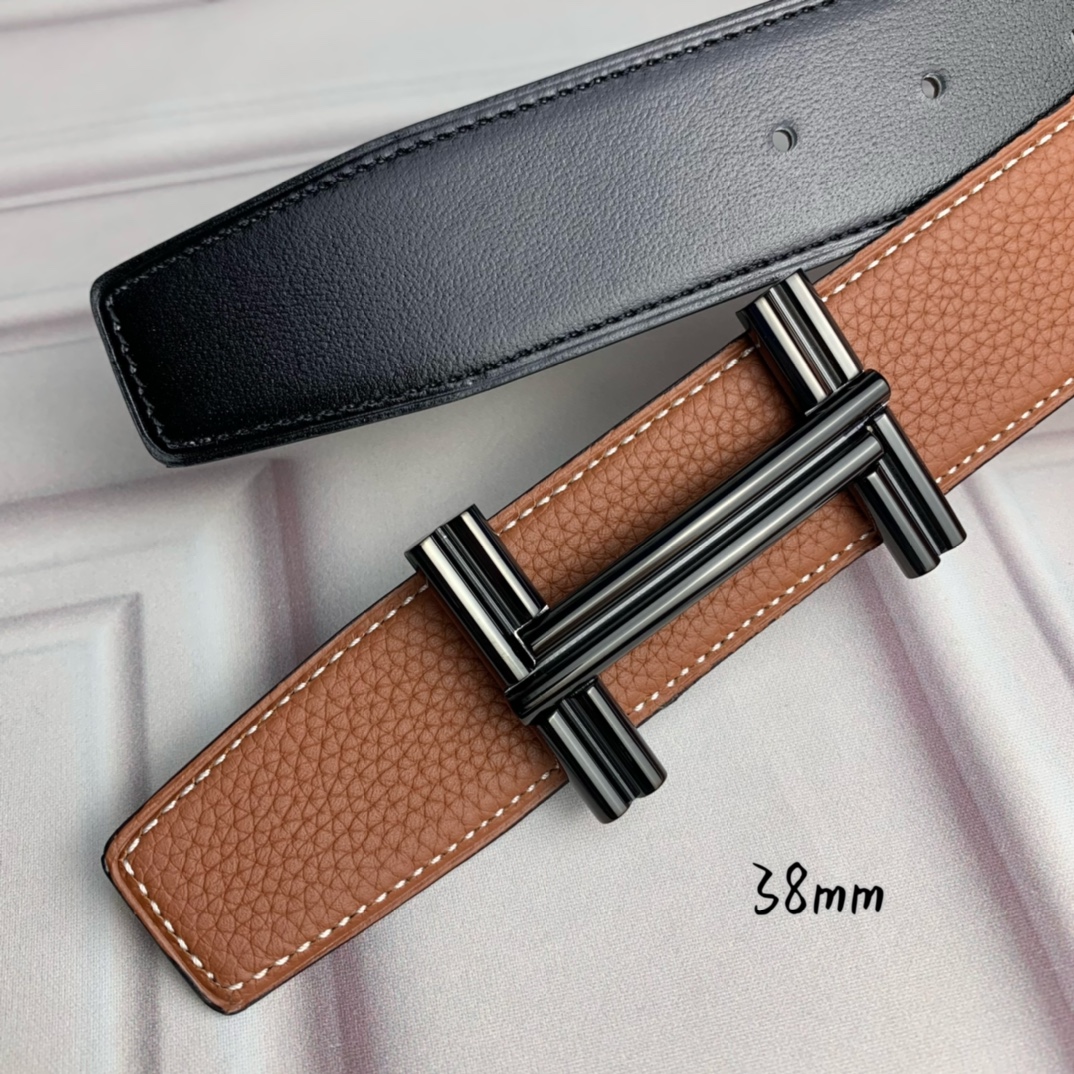 Hermès Male Leather Belt Top Grain Leather Black 38mm-s-m