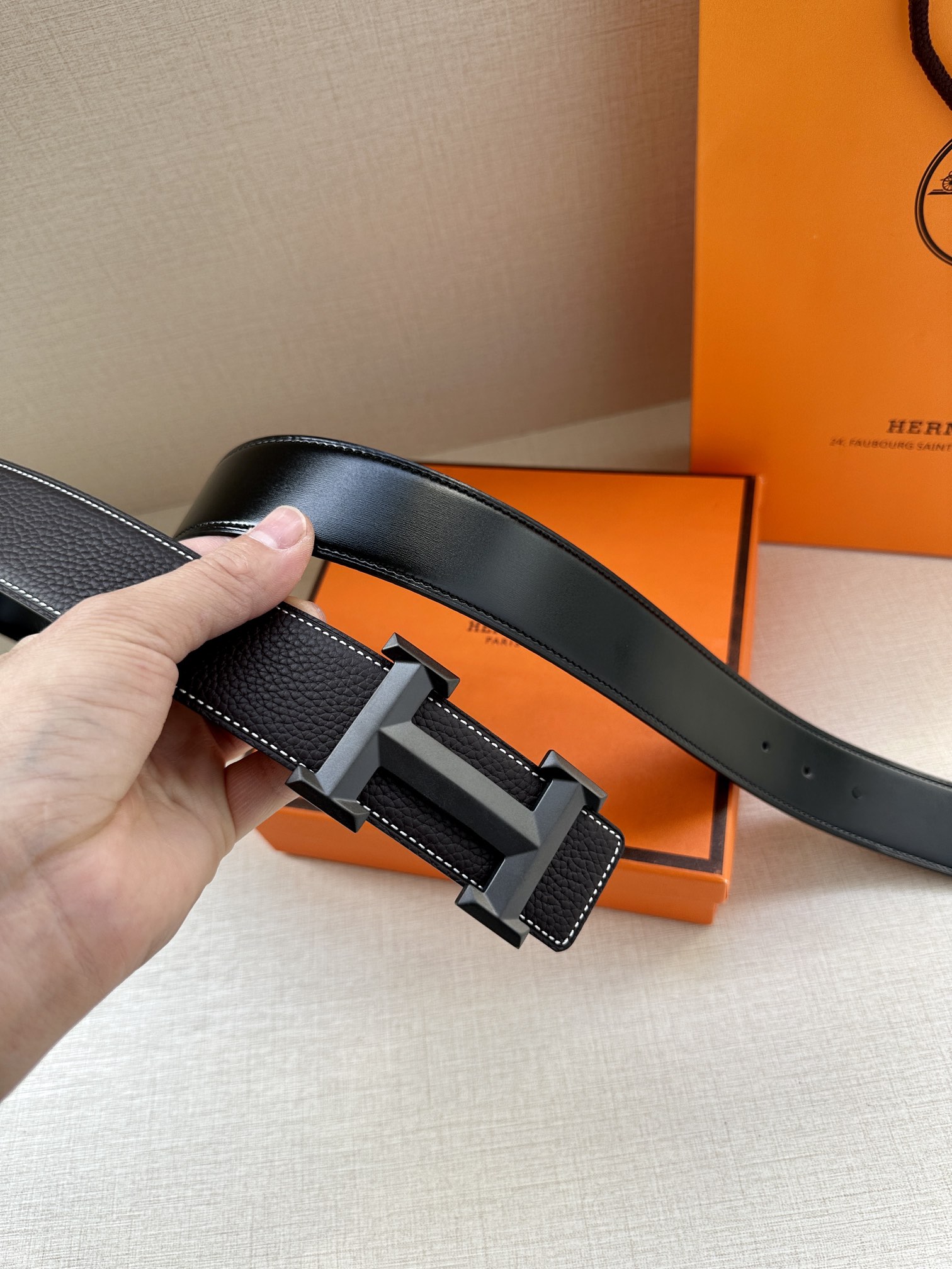 Hermès Male Leather Belt Cow Leather Gold