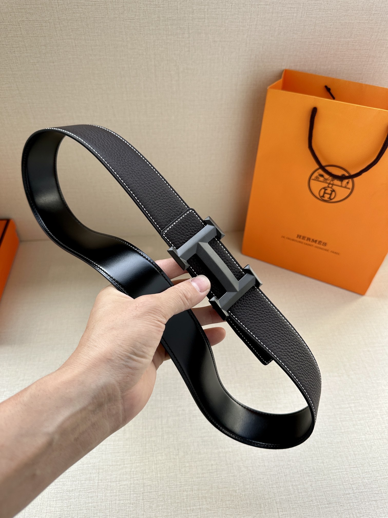 Hermès Male Leather Belt Cow Leather Gold