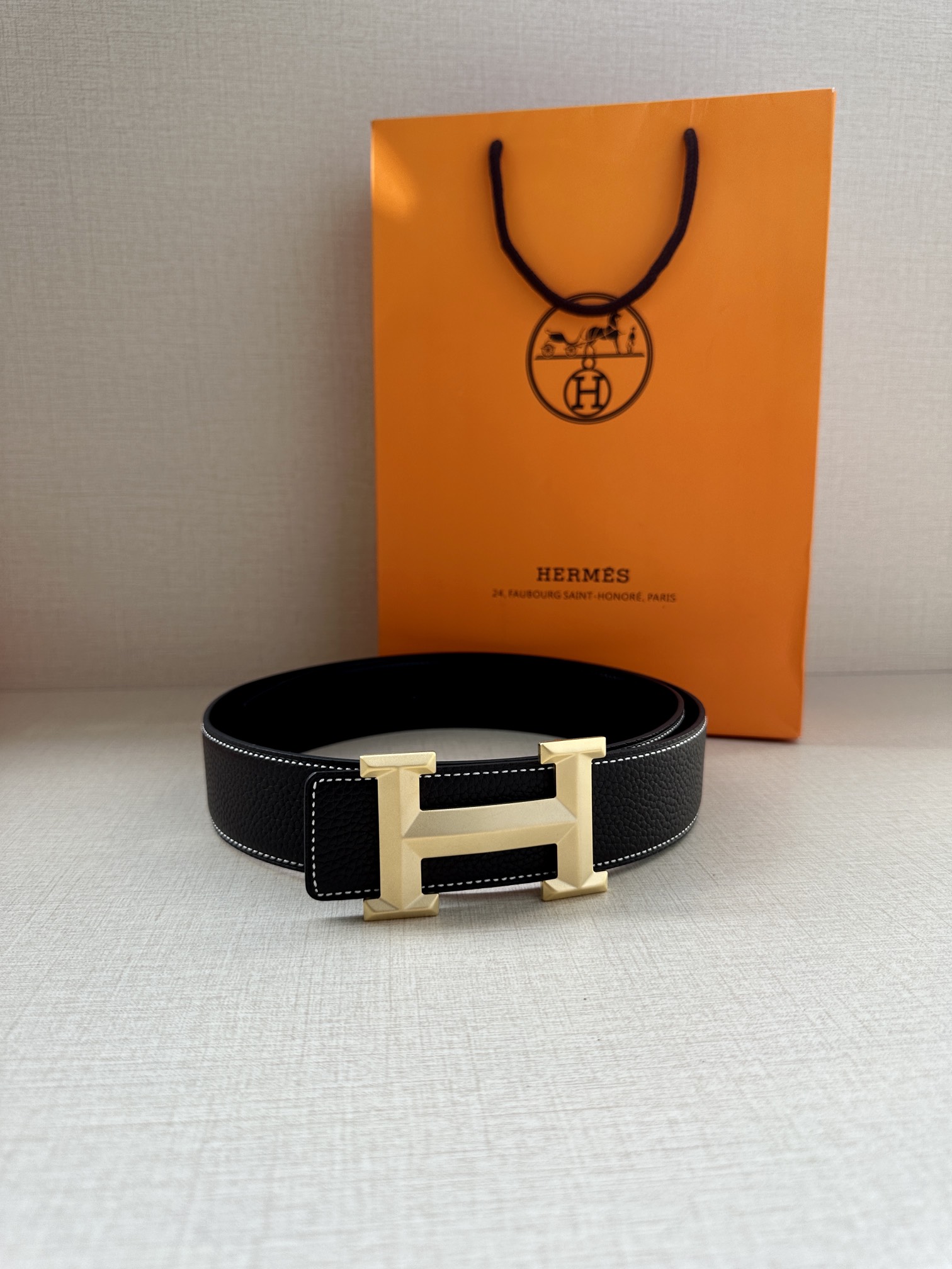 Hermès Male Leather Belt Cow Leather Gold