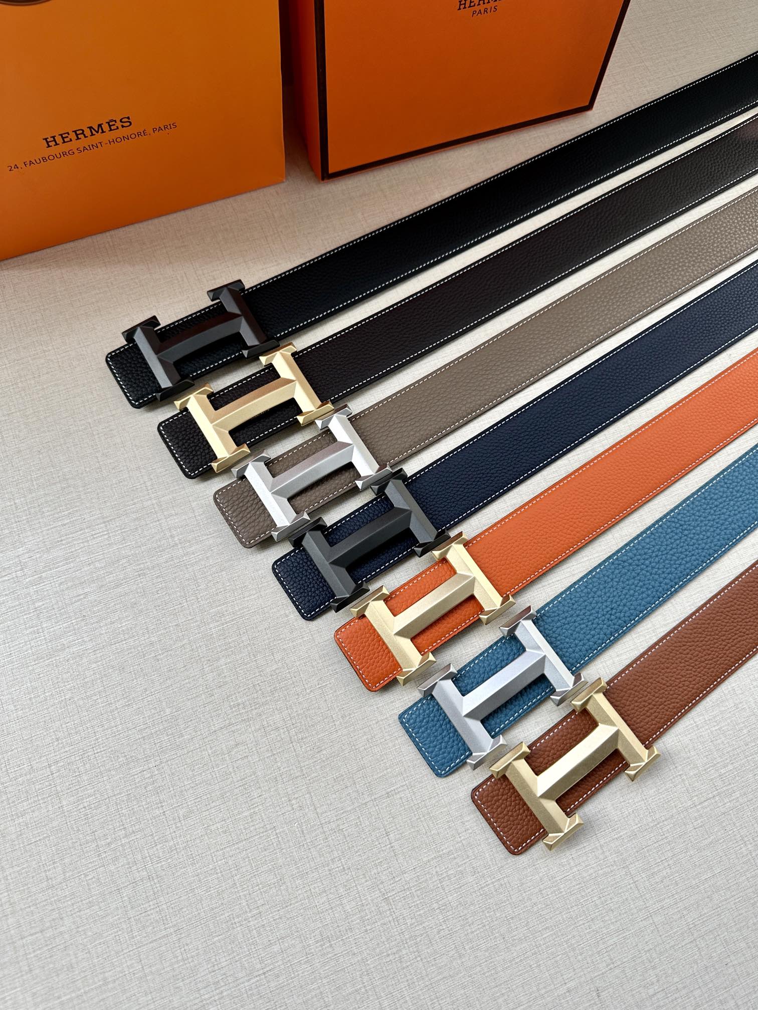 Hermès Male Leather Belt Cow Leather Gold