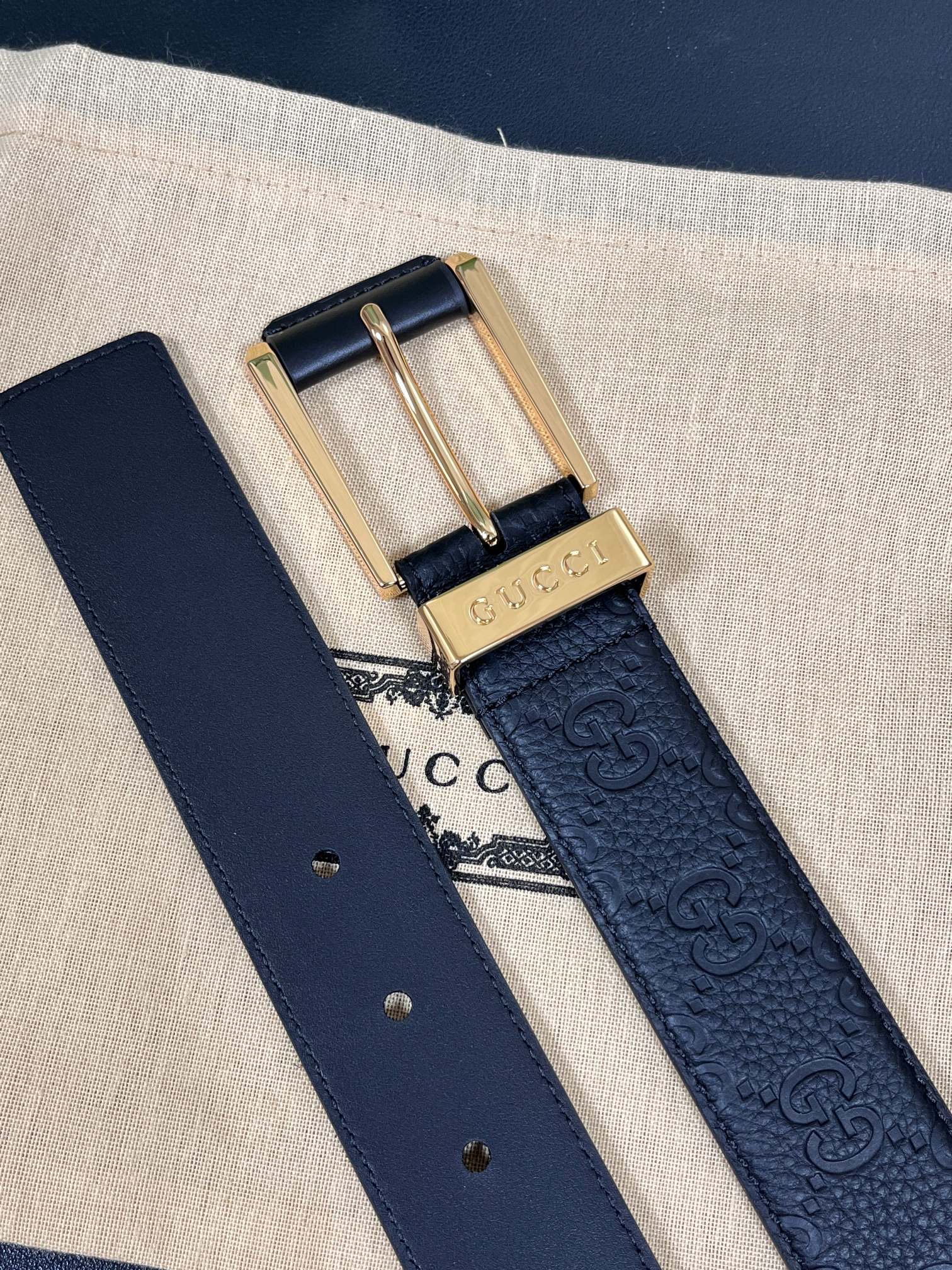 Gucci Pin Buckle Belt Cow Leather Wide Width