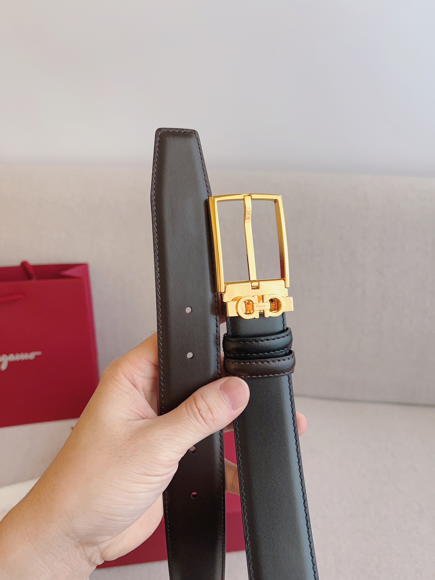 Salvatore Ferragamo Leather Belt Adjustable 35mm-m