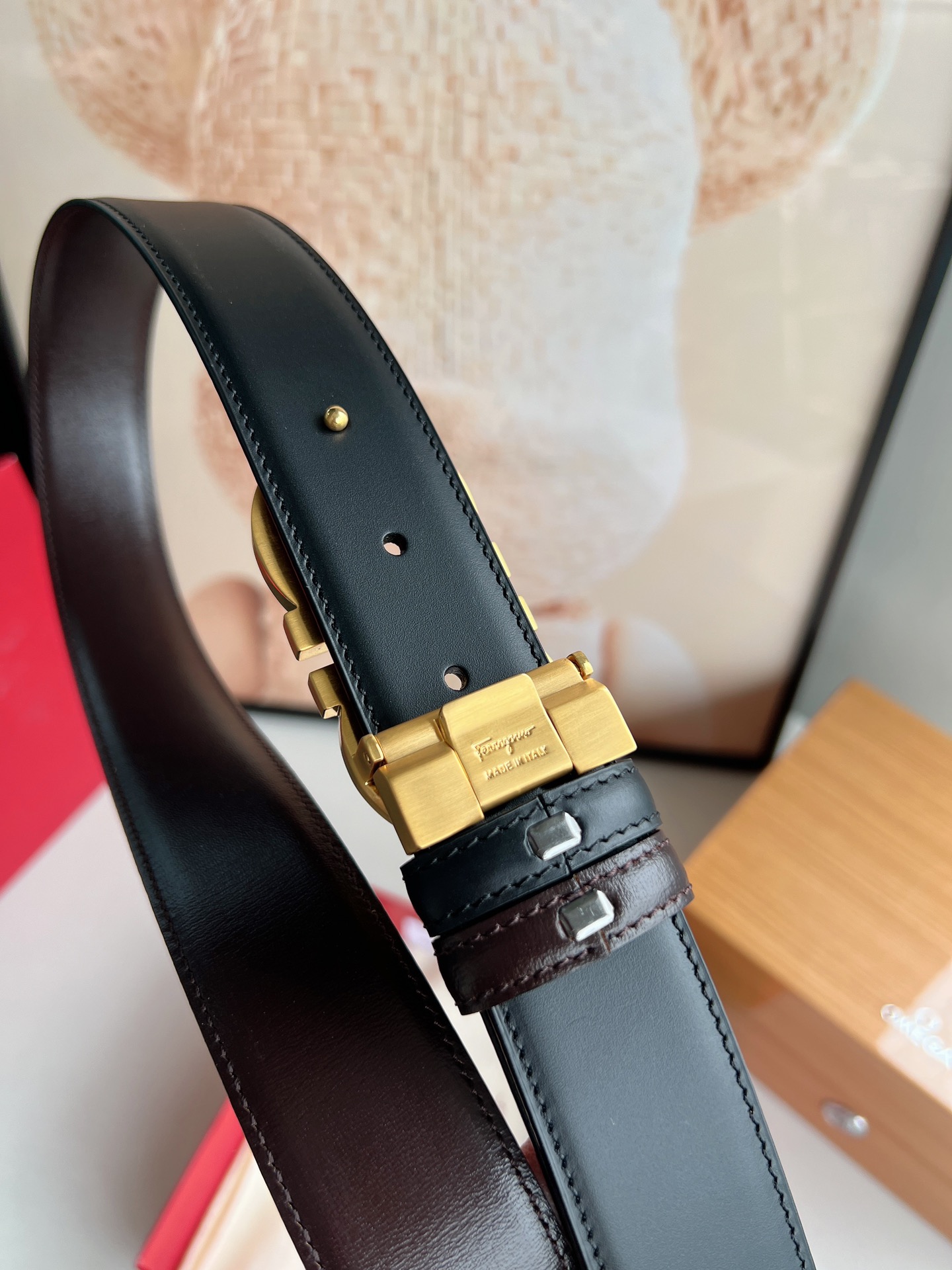 Salvatore Ferragamo Male Leather Belt Top Grain Leather M