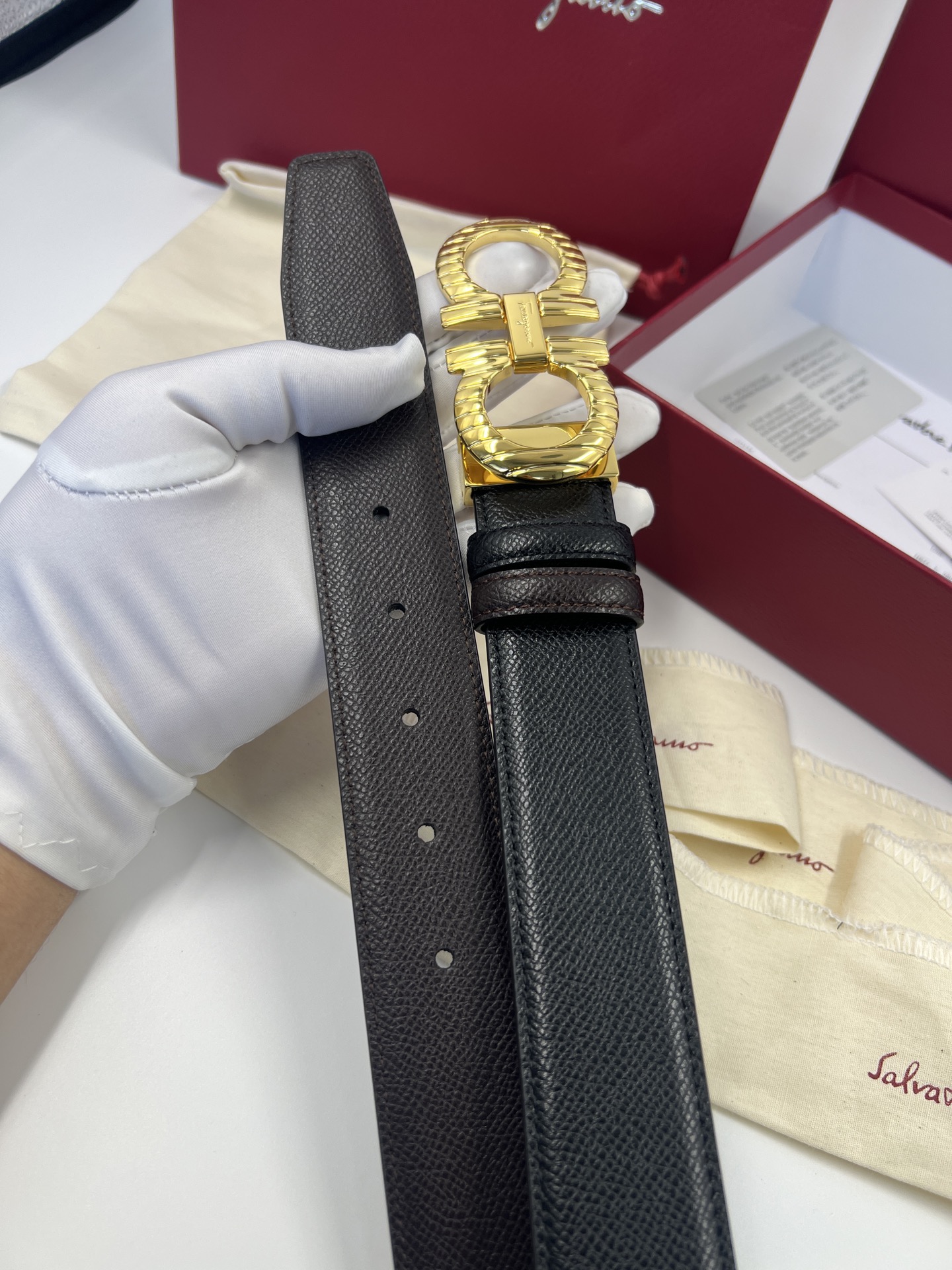 Salvatore Ferragamo Leather Belt Cow Leather 35cm