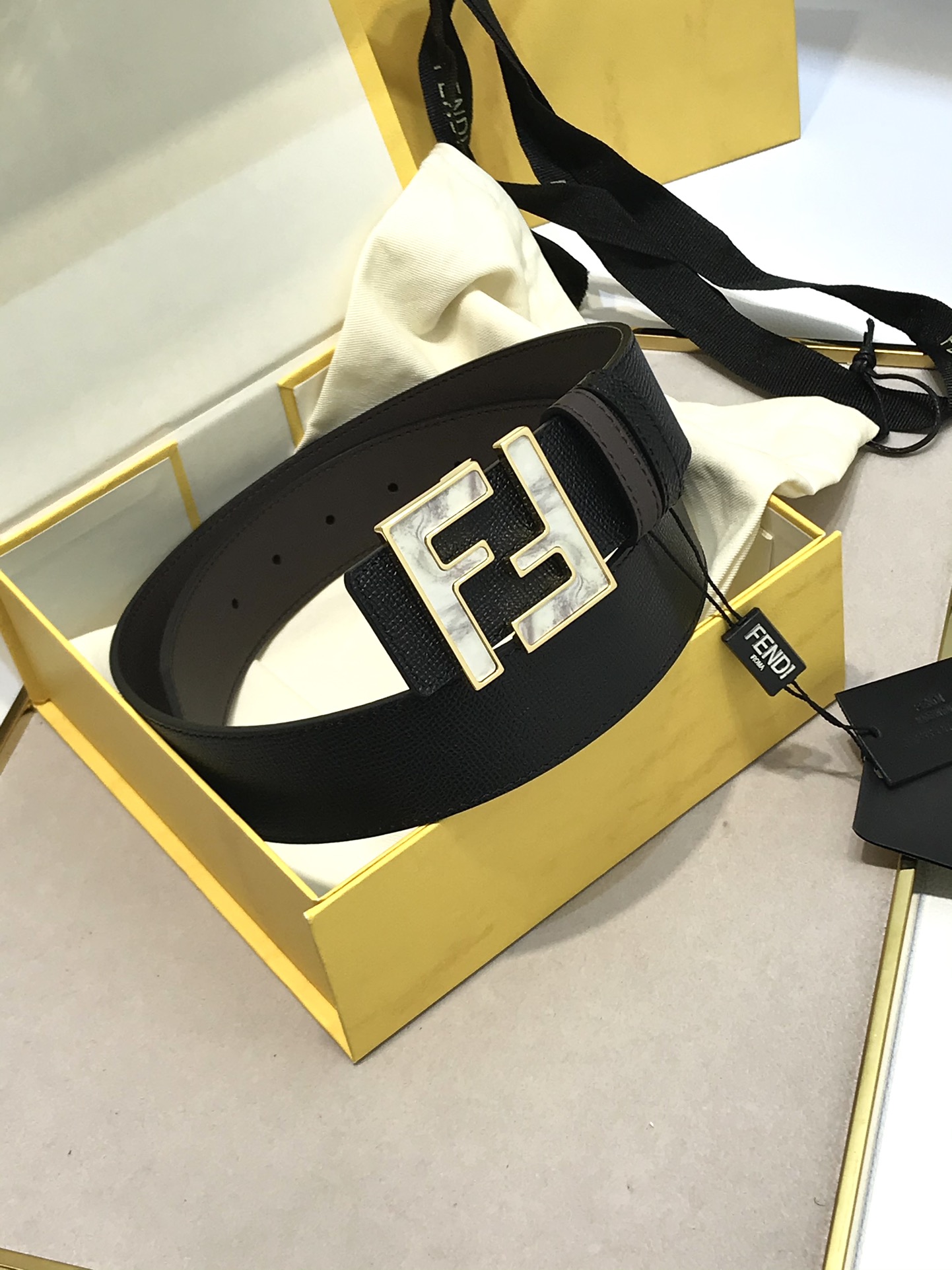 Fendi Leather Belt Cow Leather 38mm