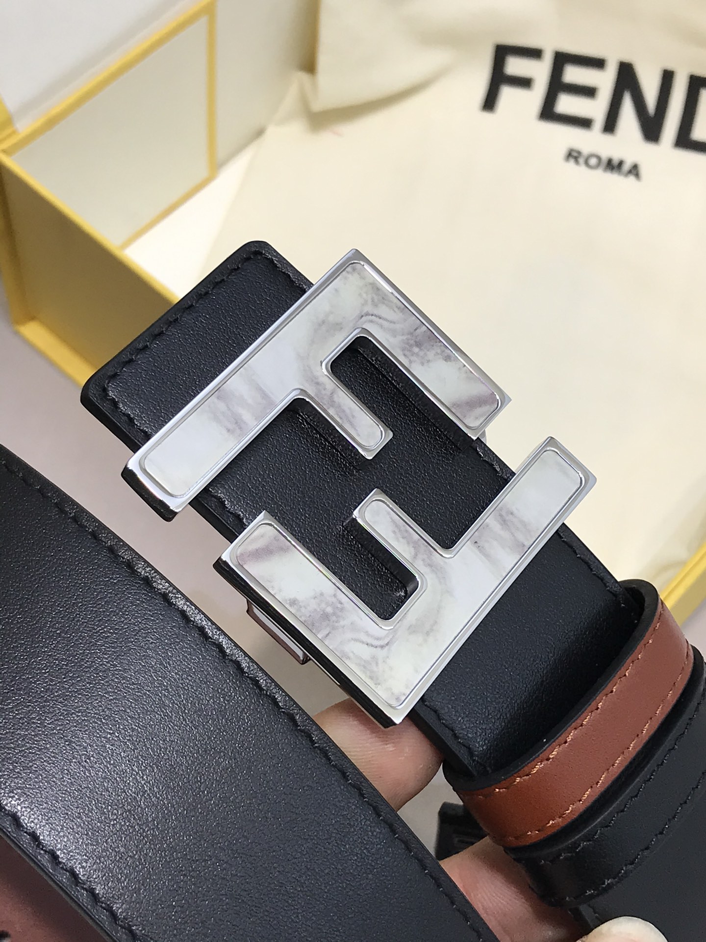 Fendi Leather Belt Cow Leather 38mm