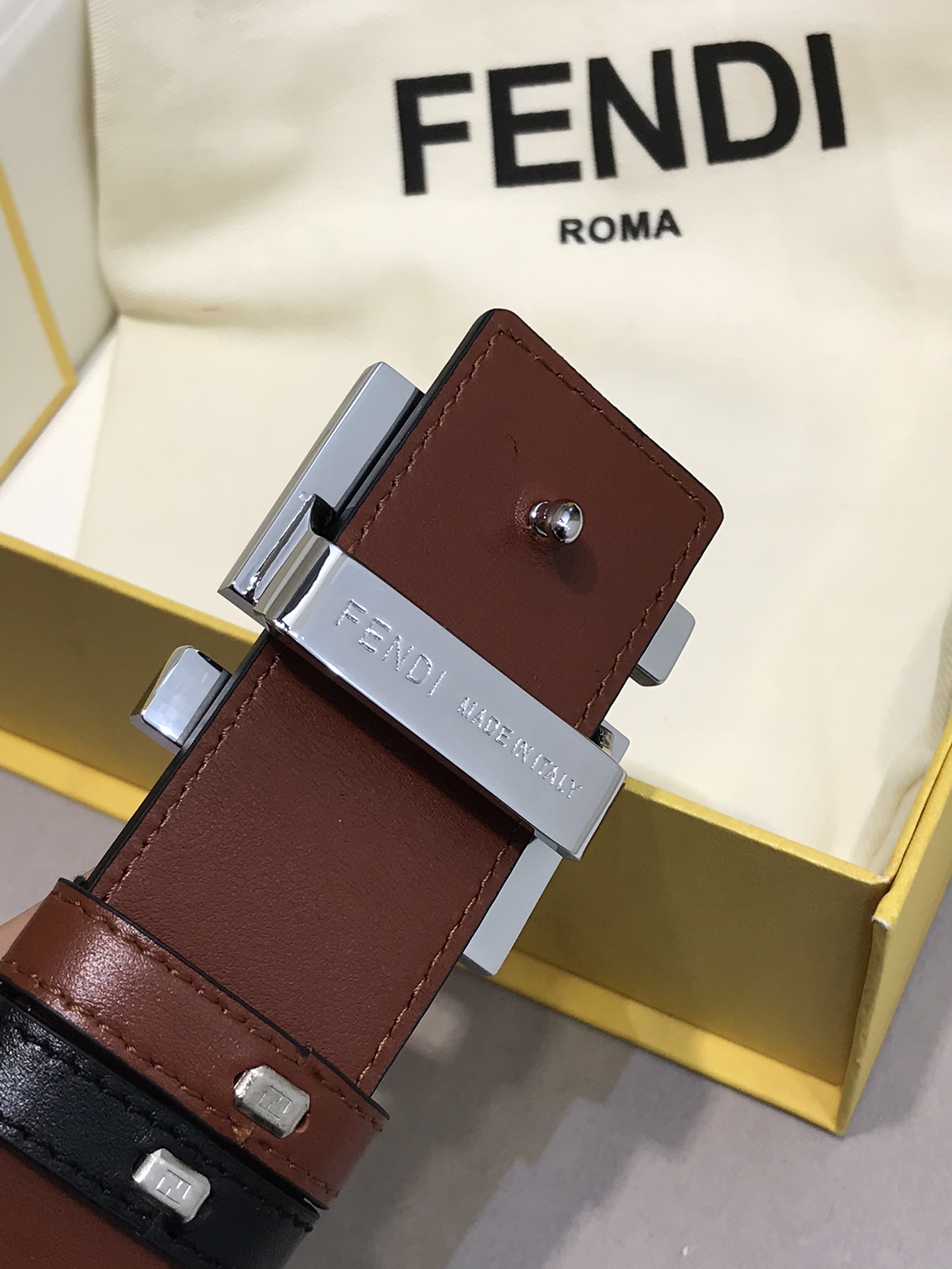 Fendi Leather Belt Cow Leather 38mm