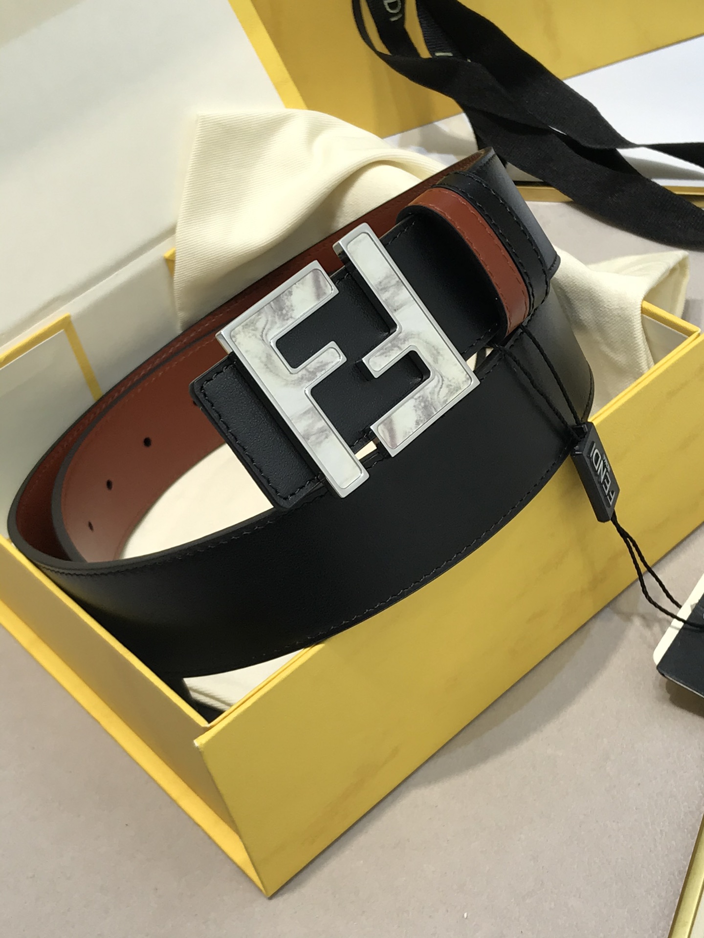 Fendi Leather Belt Cow Leather 38mm